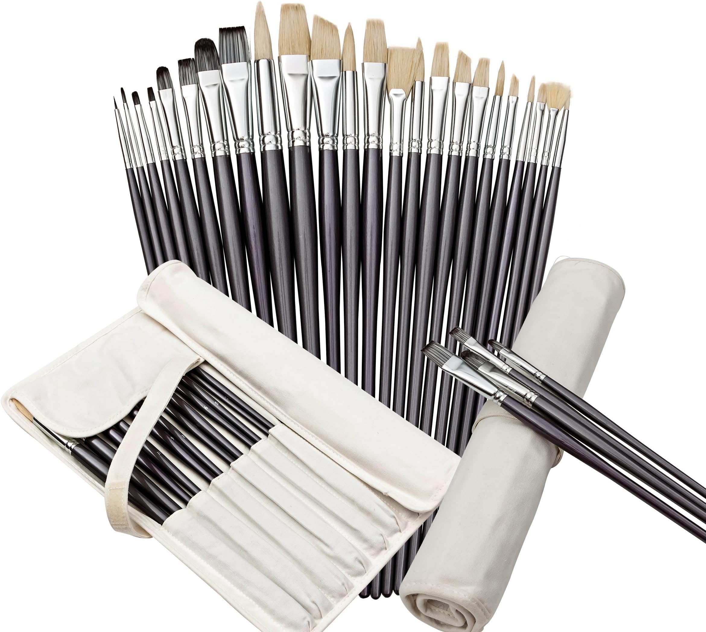 Artist Paint Brush Set with Free Storage Holder by Keyp Creative • 24 Piece Premium Artists Paint Brushes for Acrylic, Oil & Watercolor Painting • Professional Quality Long Handled Art Paintbrushes