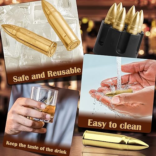 Miniatura 10 de Regalos para hombres, juego de piedras de whisky plateadas, cubo de hielo reutilizable para beber, regalos de herramientas para papá, novio, marido,