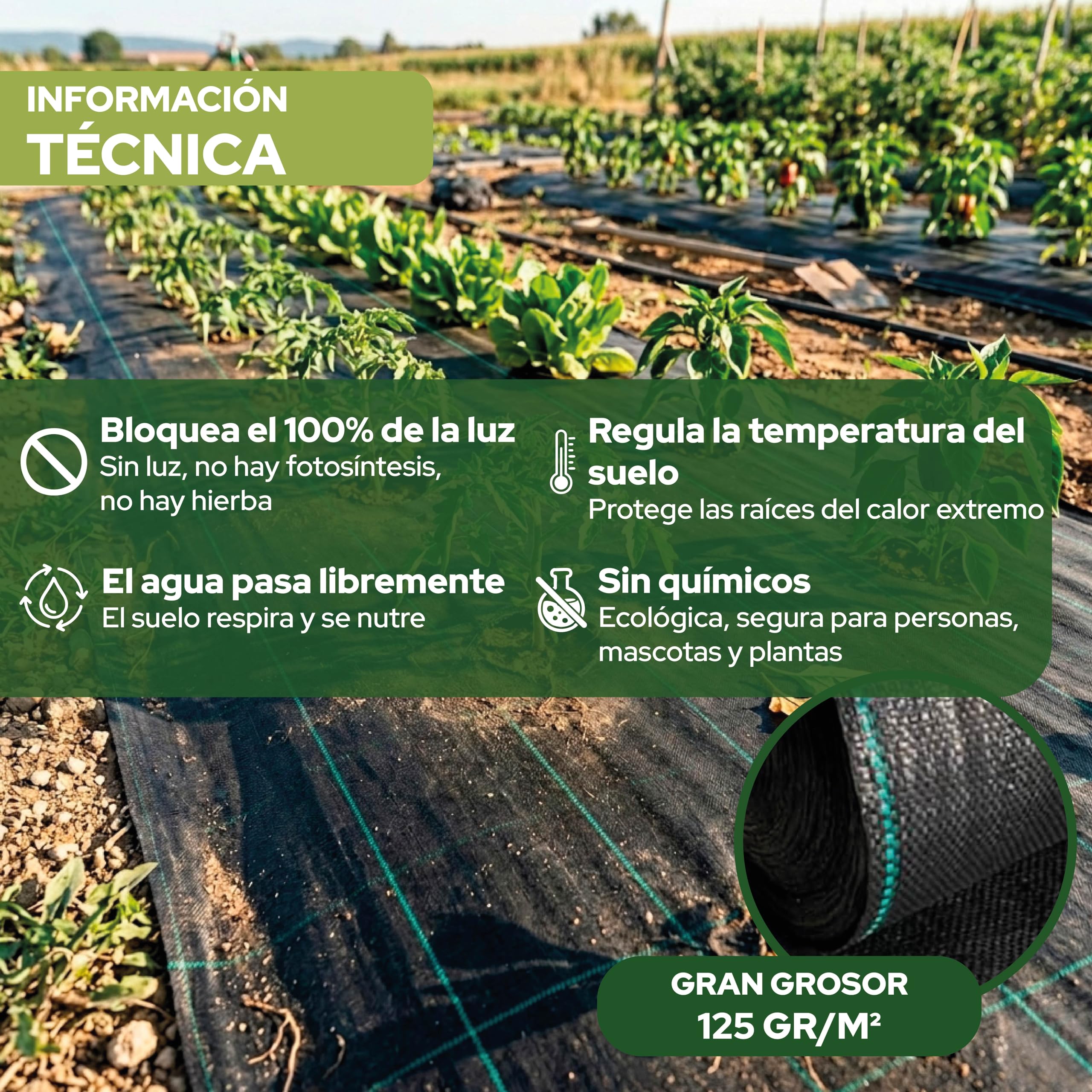 Control Garden Malla Antihierbas 2 x 50m Grosor 105gr | Malla Anti Malas Hierbas y Maleza para Jardín, Huerto, Cesped | Lona Antigerminante Transpirable, Permeable y Resistente