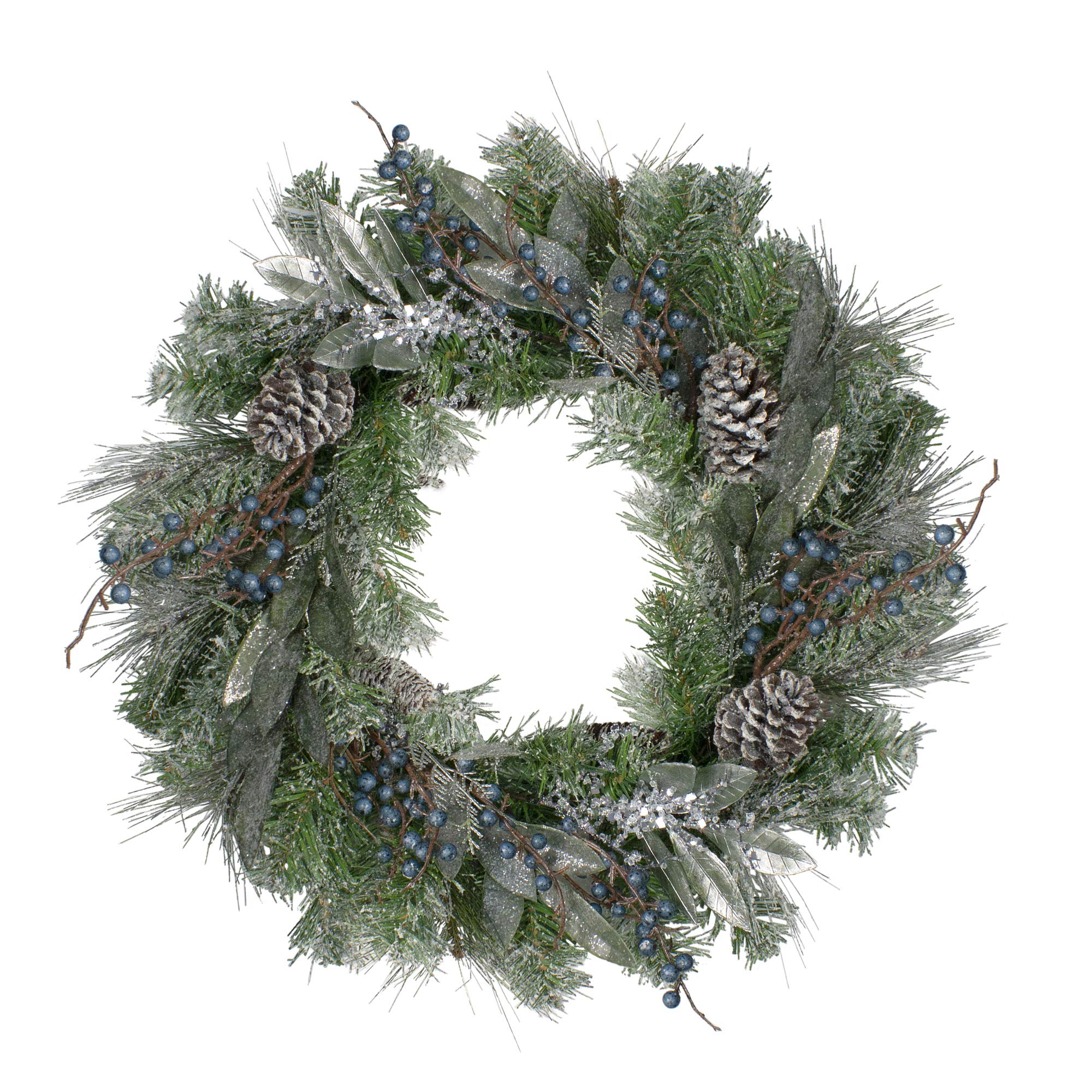 Northlight Mixed, Berries and Snowy Pine Cones Artificial Christmas Wreath-Unlit, 24