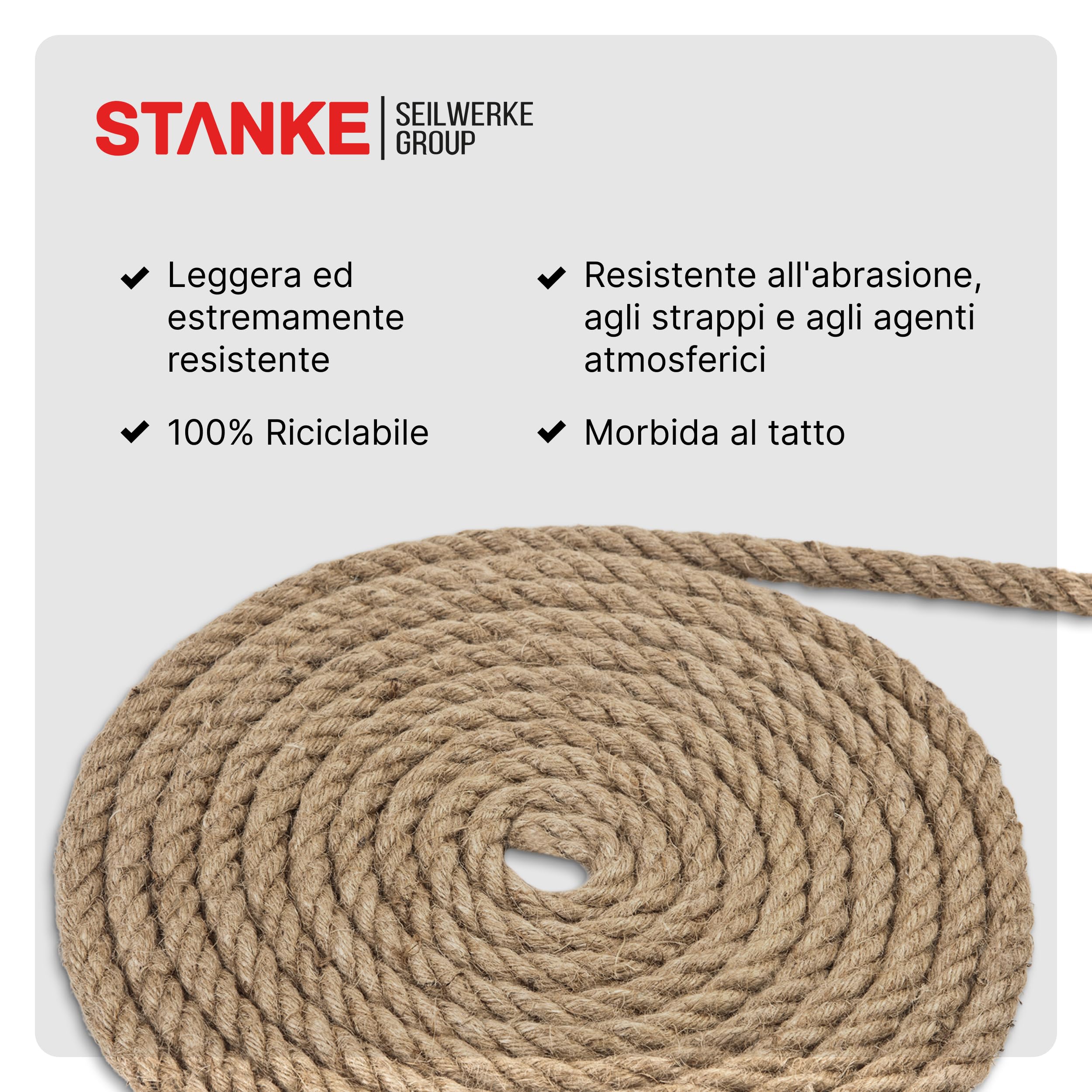 Seilwerk STANKE 10 m Corda di juta da 30 mm in fibra naturale intercciata