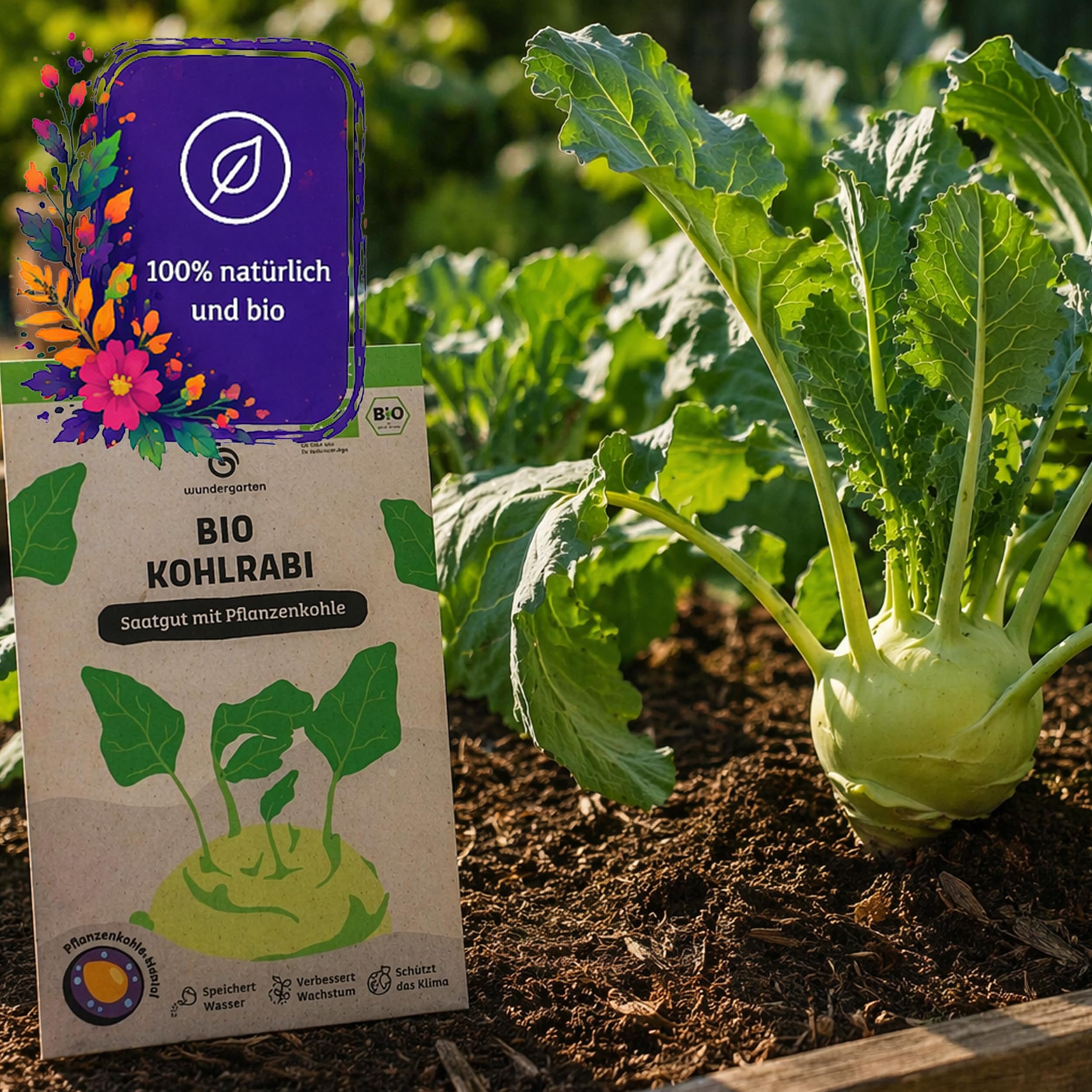 20x Bio Kohlrabi Saatgut Delikatess Weiß – Wundergarten – Mit Pflanzenkohle-Mantel – Hohe Keimrate & zarte Knollen – Gemüsesamen für Garten, Hochbeet & Balkon