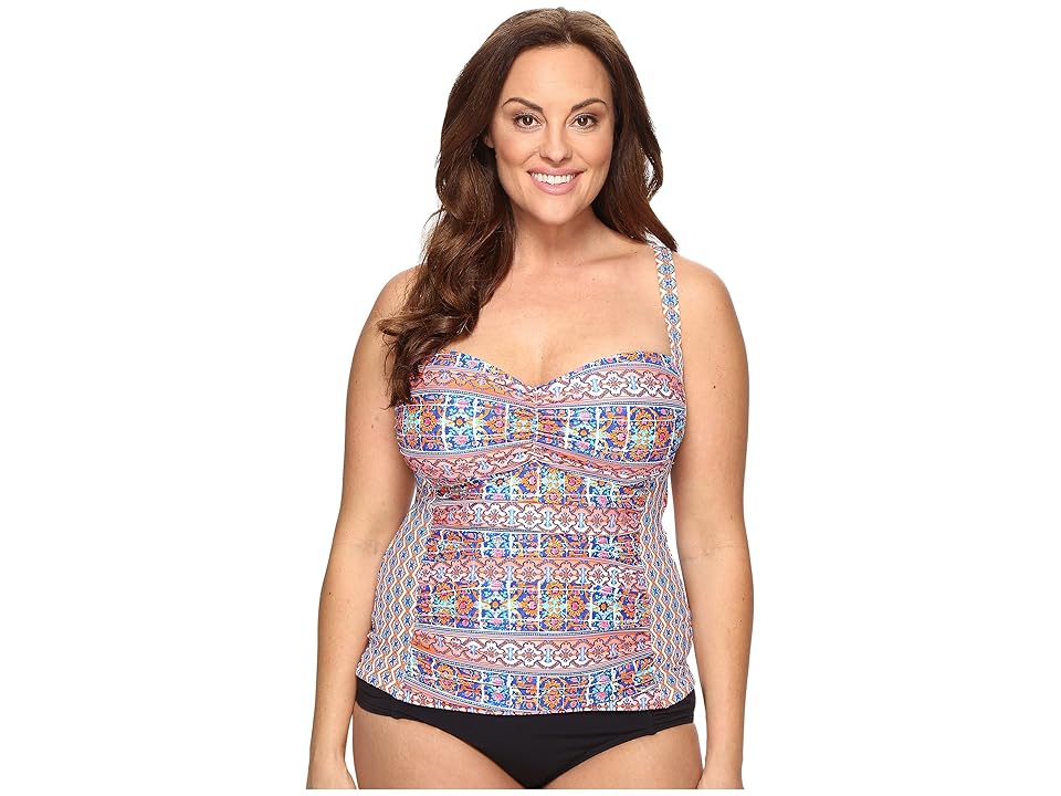 

La Blanca Plus Size Corsica Tile OTS Sweetheart Tankini Top (Multi) Women's Swimwear