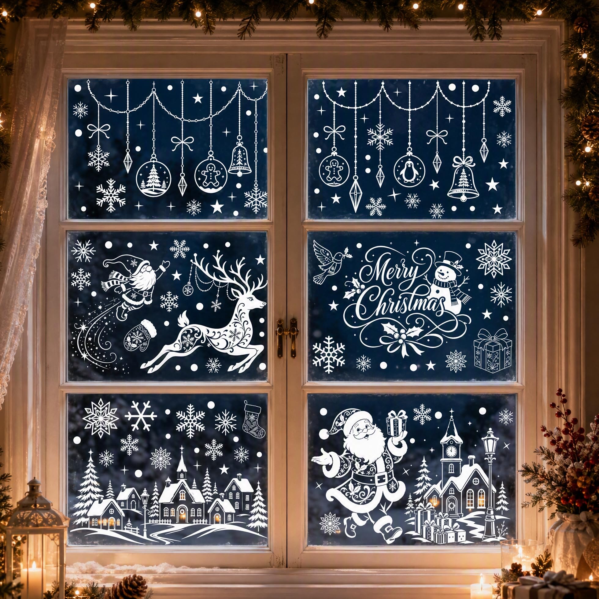 9 Sheets Christmas Window Stickers Decorations, White Sowflake Xmas Decor