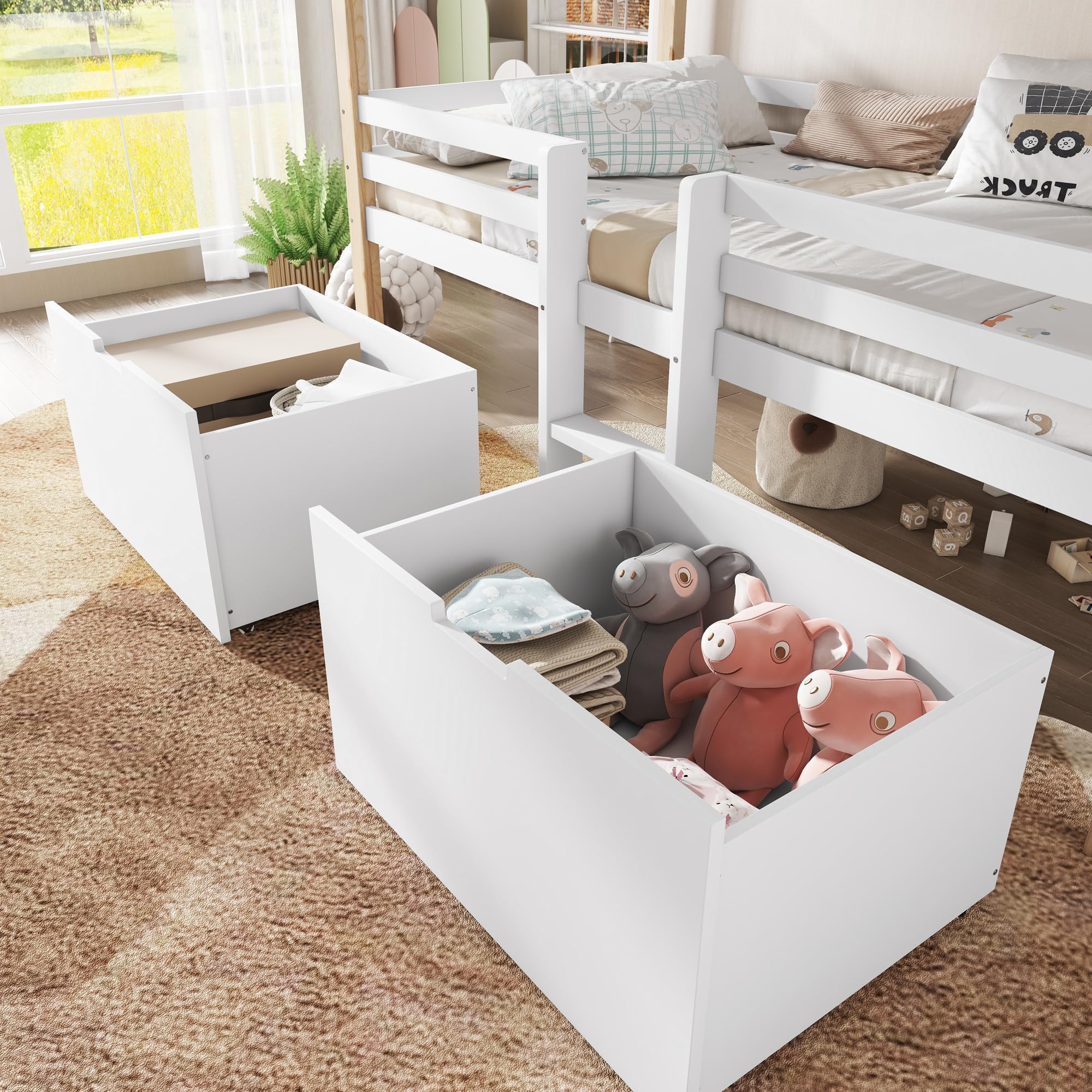 Merax Kinderbett 90x200cm, Hausbett mit 2 Schubladen & Kleine Leiter, Holzbett mit Rausfallschutz, Dach & Lattenrost, Stabiles Bettenhaus mit Vierseitiger Zaun, Halbhohes Bett für Mädchen/Jungen, Weiß