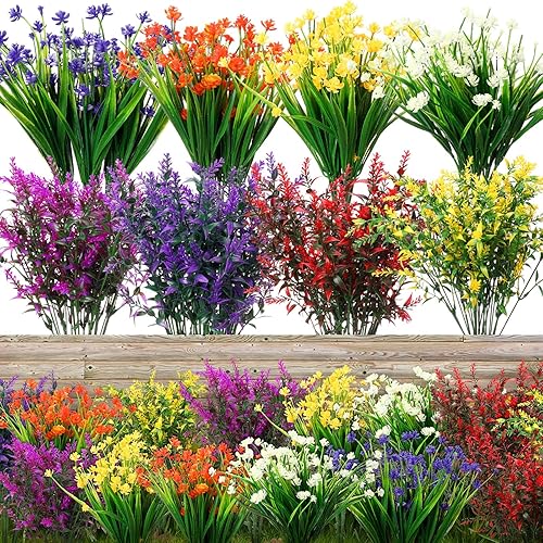 Zeyune 24 paquetes de flores artificiales para exterioresinteriores, resistentes a los rayos UV, no se decoloran, flores falsas para jardín, patio,