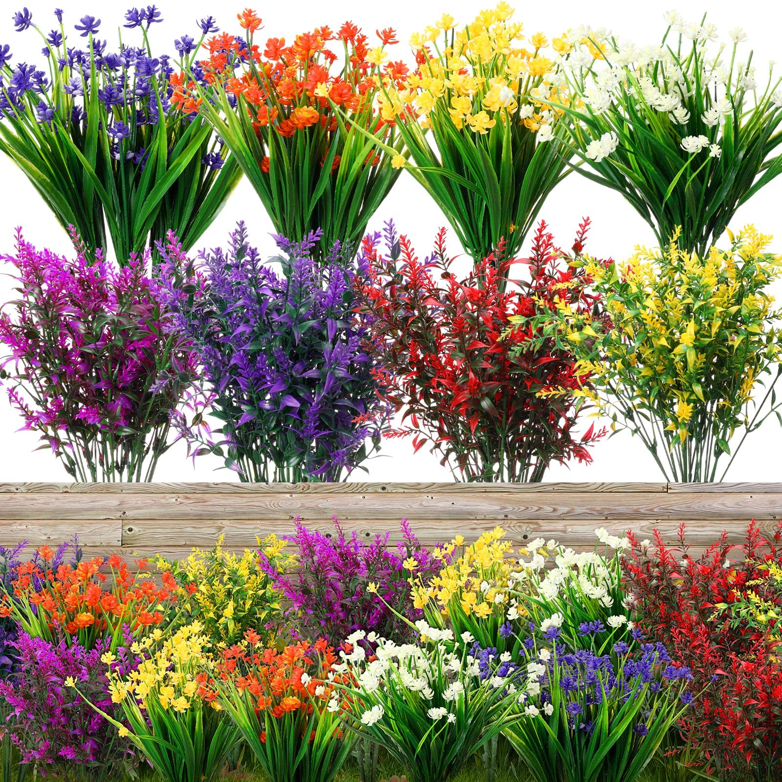 Photo 1 of Zeyune 24 Bundles Artificial Flowers Outdoor Fake Flowers Bulk UV Resistant Fake Wildflowers Artificial Cemetery Flowers for Home Decor Outside Indoor Vase Pots Hanging Planters Decoration (Elegant)
