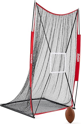 ZELUS Red de fútbol de 7 x 4 pies, red de lanzamiento de fútbol portátil con accesorio de zona objetivo, herramienta de entrenamiento lateral para