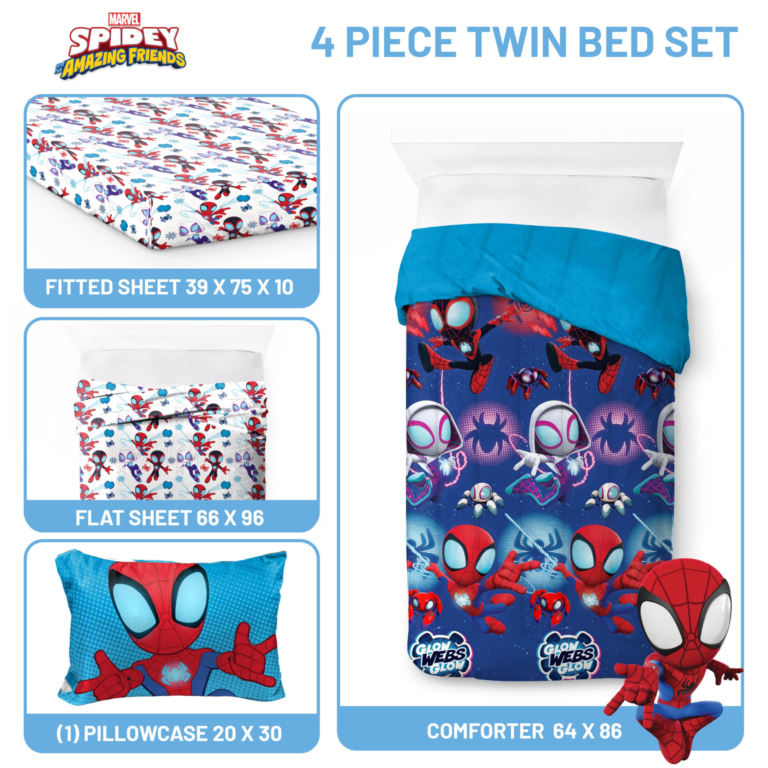 Parure De Lit 4 Pièces Enfant Marvel Spidey And His Amazing Friends - Draps Super Doux Team Spidey