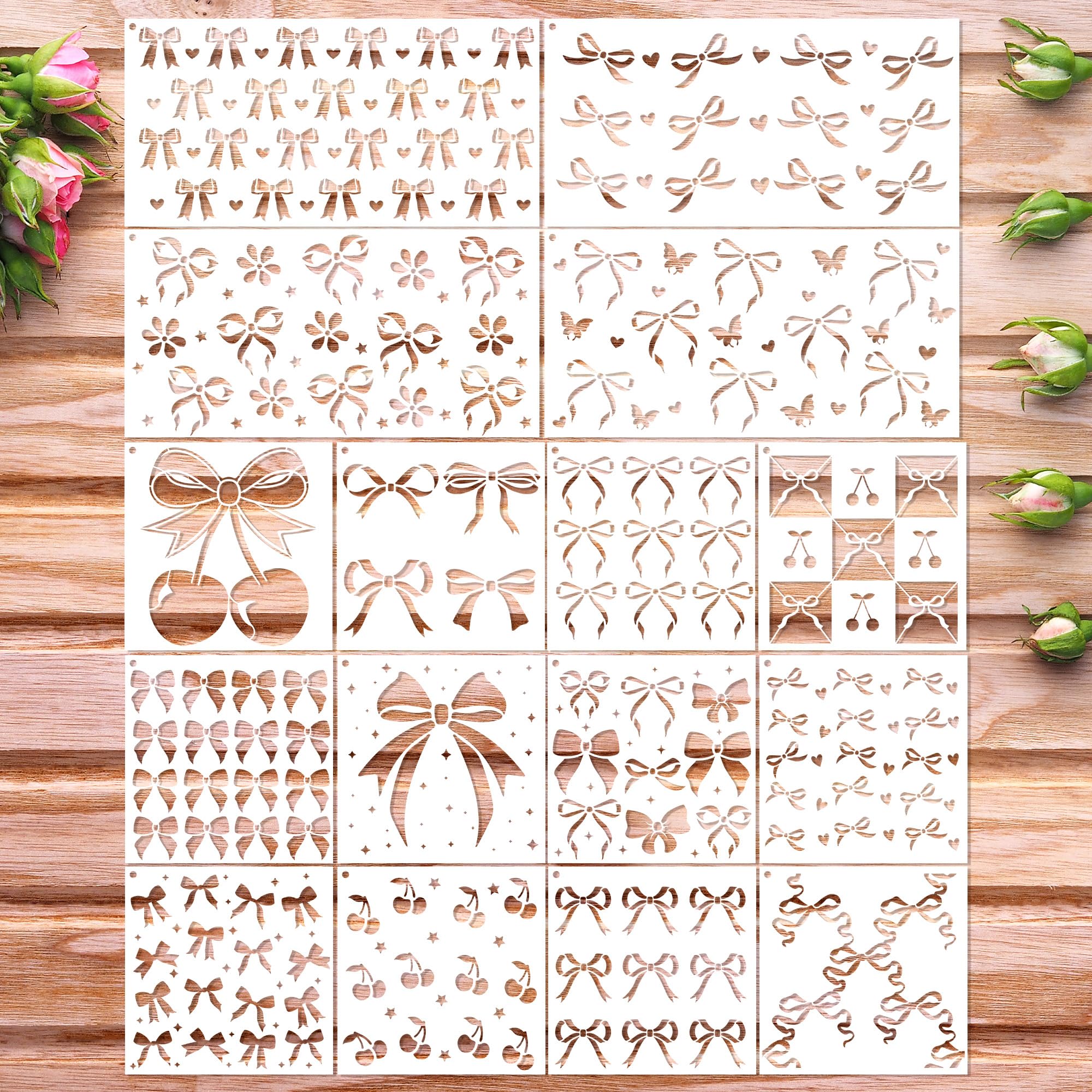 Keluna Bow Stencils for Painting on Wall - 12 Pcs Cute Bow Cherry Stencils for Painting, Card Making Scrapbook Decor Drawing Template for Wood Canvas-image-21