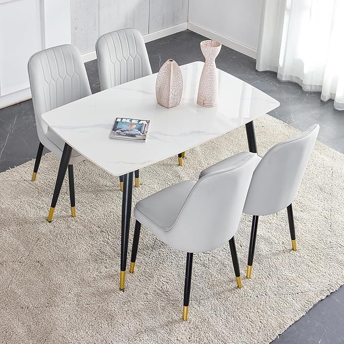 Amazon.com - WEKEOT 50" White Modern Sintered Stone Dining Table Set ...