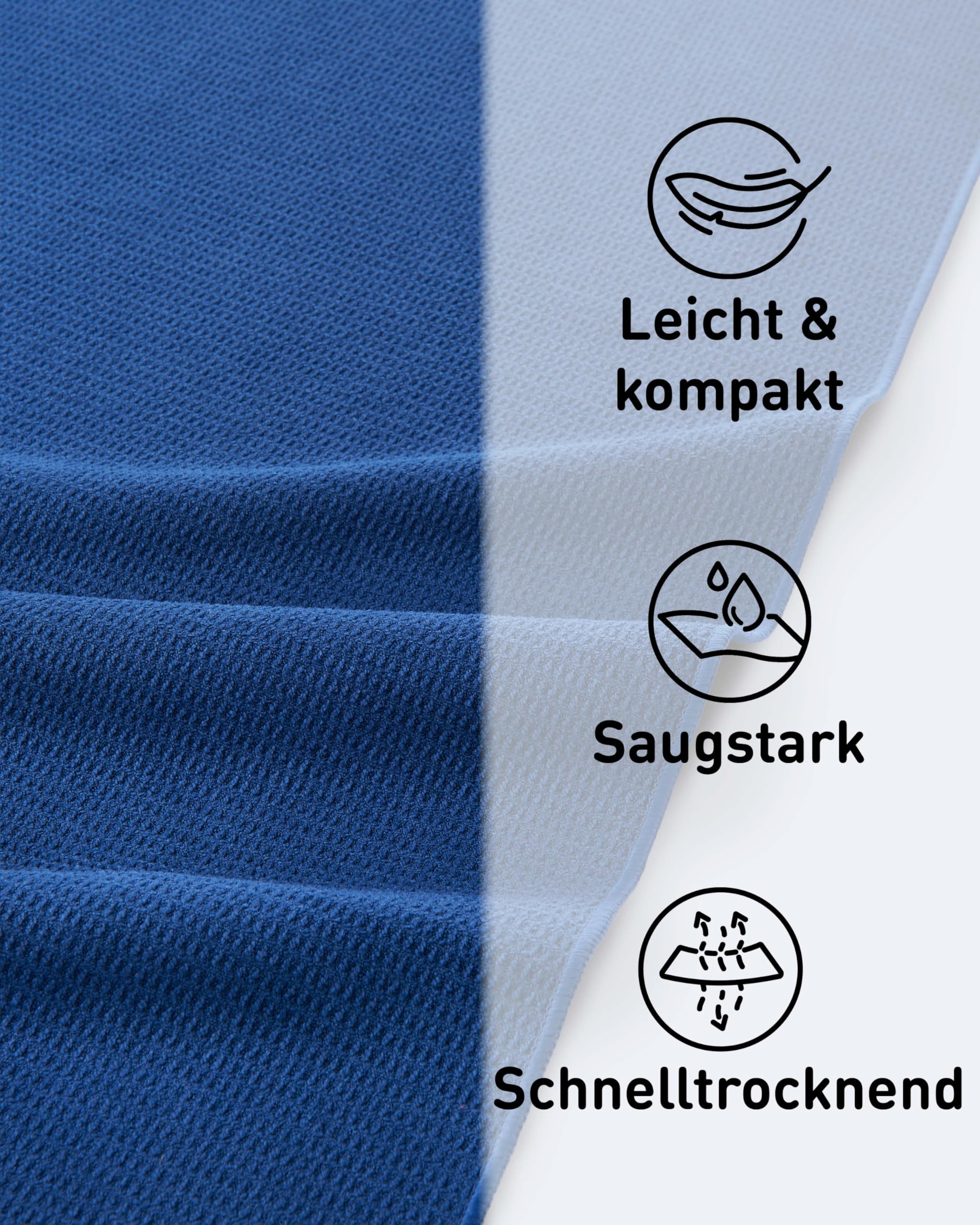 Fit-Flip Yoga Handtuch rutschfest als hygienische Auflage zum Sport | Deepblue, 185x63 cm, Mikrofaser Yogatuch, Yogamatte, für Fitness, Pilates Handtücher, Antirutsch mit Bodenhaftung, Hot Yoga