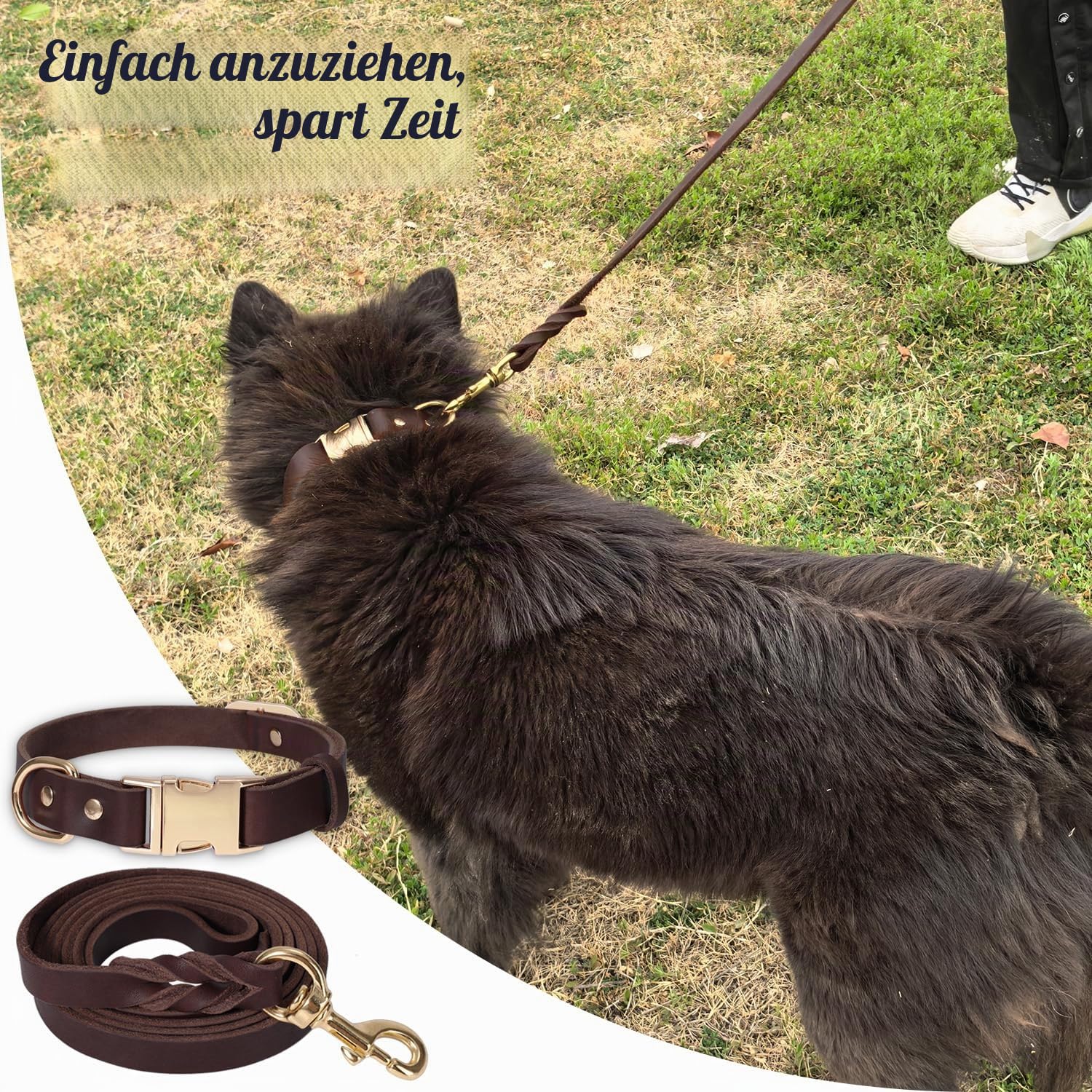 LWBMG Hundehalsband und Leine, Leder, strapazierfähig, mit Metallschnalle, verstellbare Hundeleine und Halsband, weiche Hundeleine und Halsband für große Hunde, 1,8 m, Braun