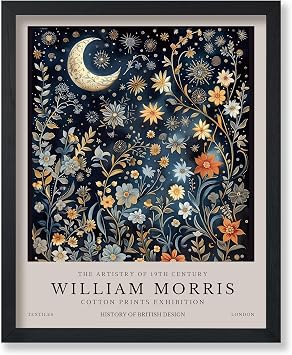 Monem Art Moon and Stars Print William Morris Poster Textile Pattern Design Botanical Exhibition Flower Illustration Animal Artwork Floral Bedroom or Office Decor 11x14 UNFRAMED
