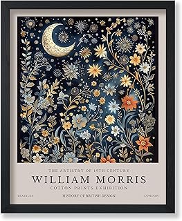 Monem Art Moon and Stars Print - William Morris Poster - Textile Pattern Art - Botanical Exhibition Wall Design - Flower & Animal Art - Floral Bedroom or Office Decor - 8x10 UNFRAMED Wall Art