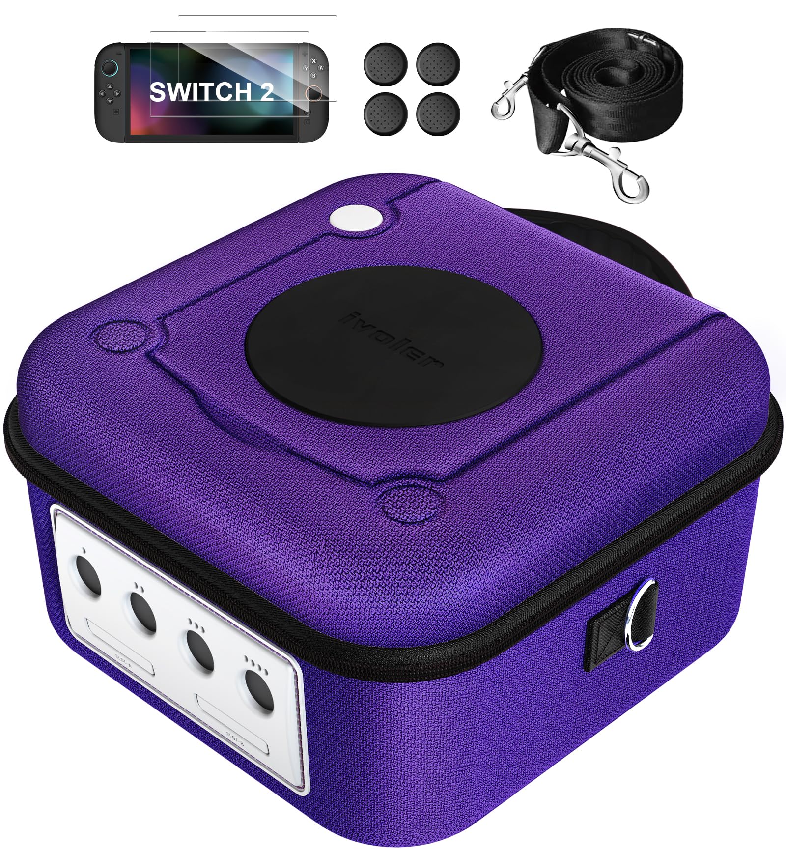iVoler Compatto Custodia di Trasporto per Nintendo Switch 2 con Pellicole Protettive e Cappuccio del joystick, Case da Viaggio Rigido Deluxe per Console Switch, Dock e Altri Accessori - Viola