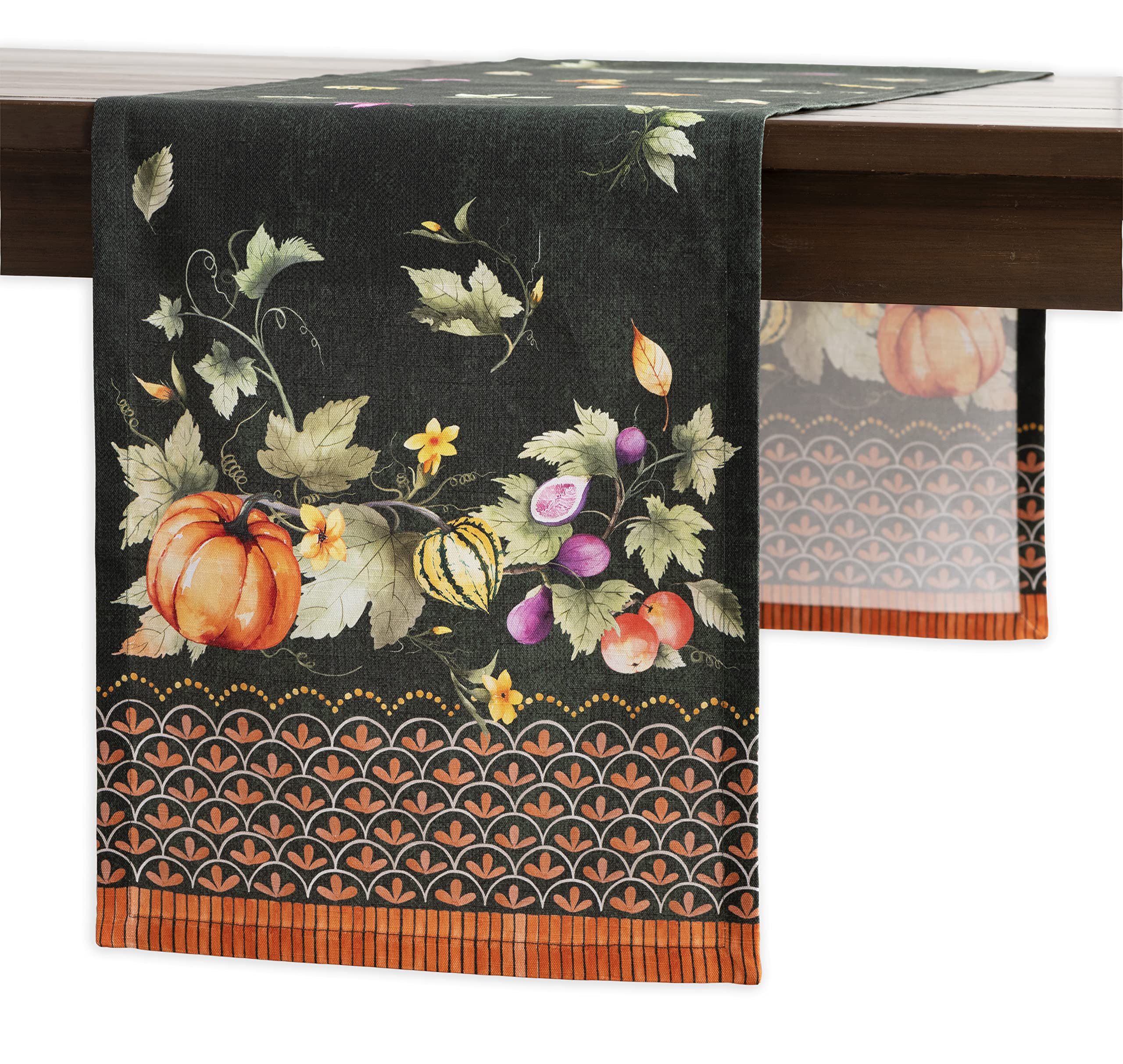 Maison d' Hermine Table runner 100% Cotton Single Layer Table Runners 180 CM long for Christmas Decorations Home Kitchen Dining Party Bridal Shower (Pumpkin Garden - Dark Green, 37 cm x 180 cm)