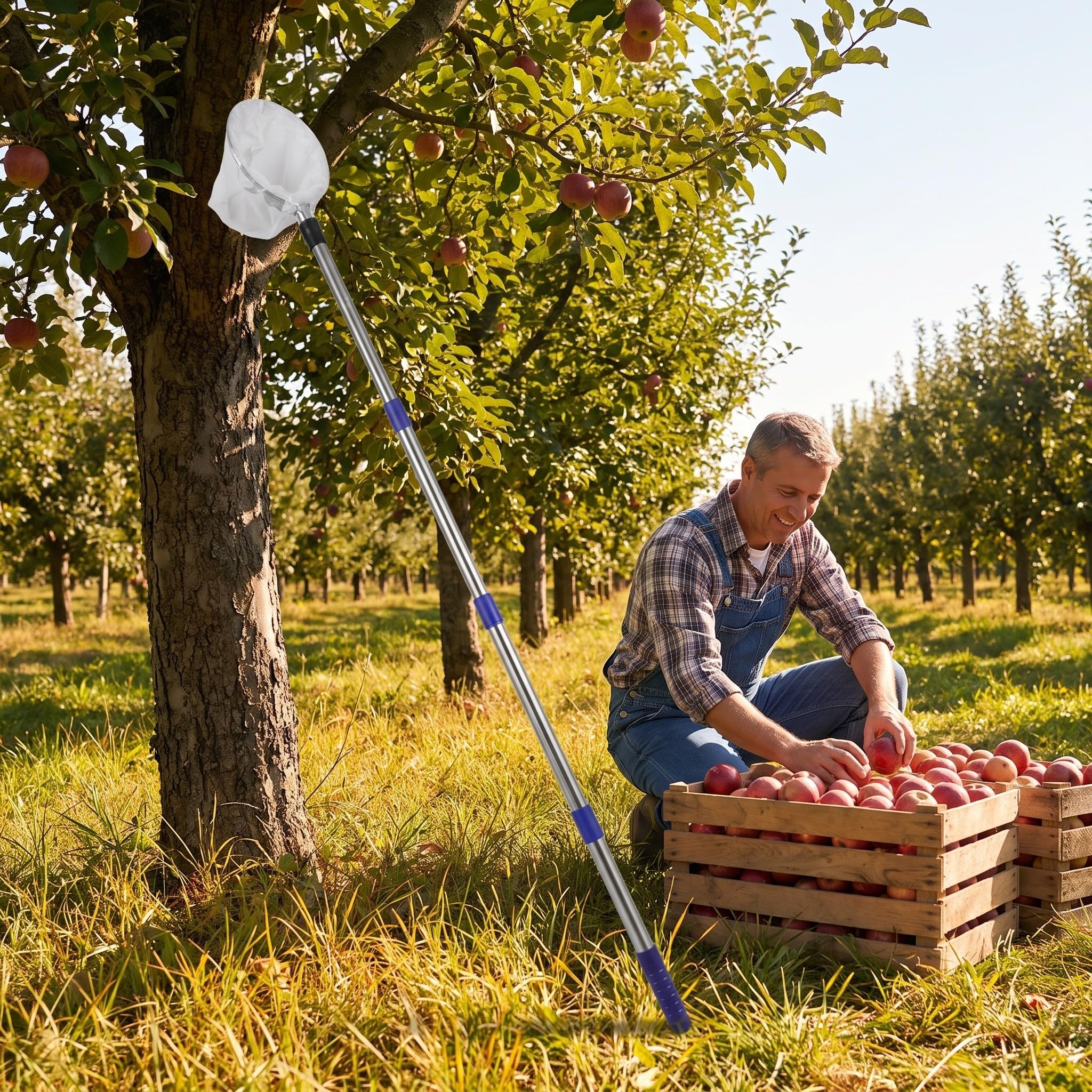 Gatuida Perche à Fruits avec Panier, Outil de cueillette en Acier
