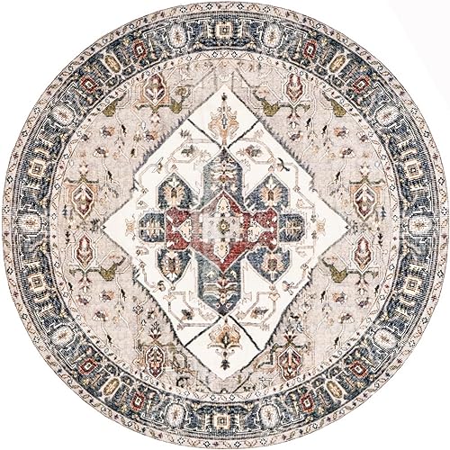 Miniatura 5 de nuLOOM Mali - Alfombra ultrafina de medallón tradicional lavable a máquina, 8 pies, redonda, color marfil