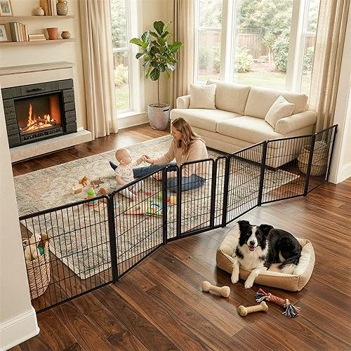 Miniatura 28 de FXW Puerta para perros extra ancha diseñada para uso en interiores, ancho ajustable de hasta 183 pulgadas de ancho