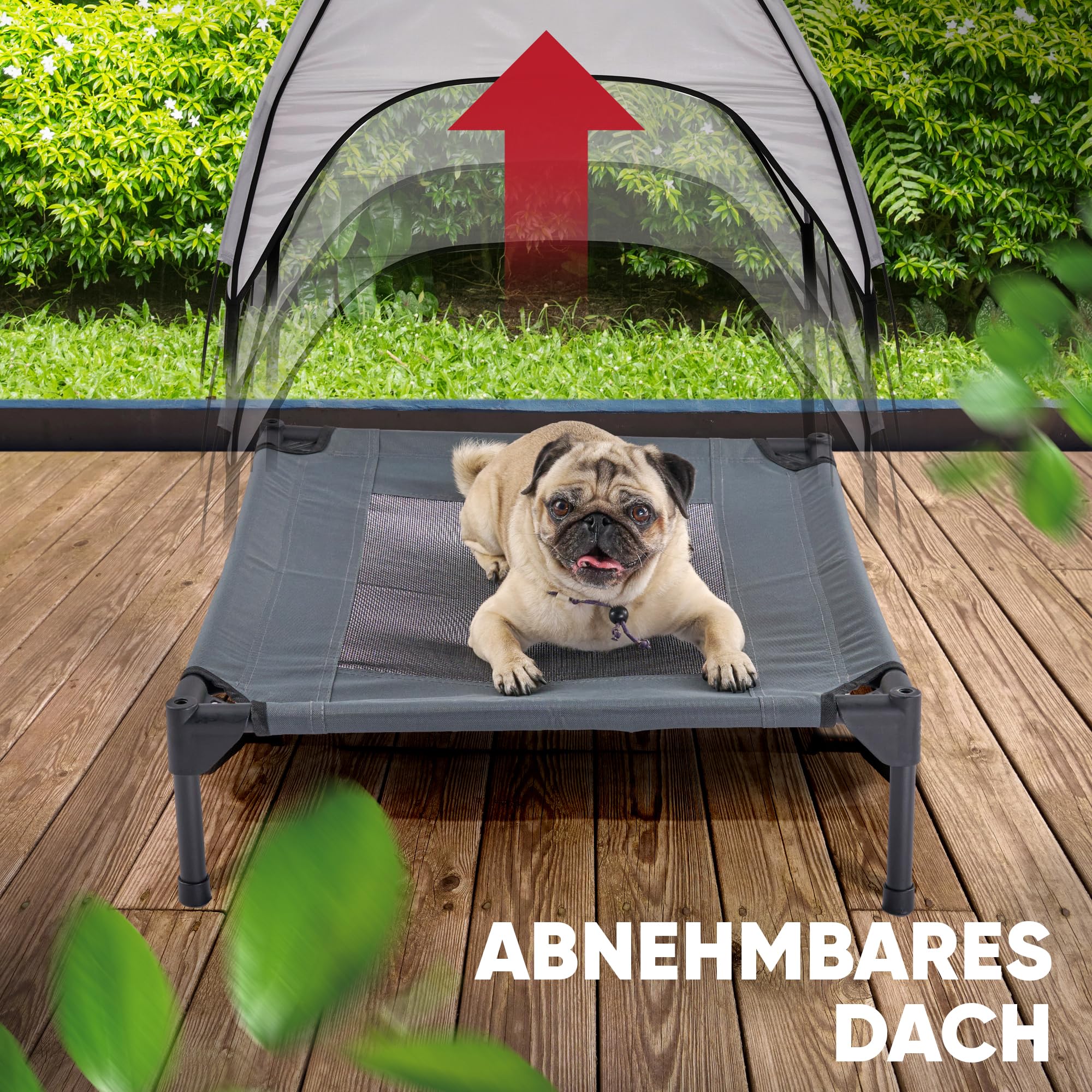 Deuline Hundeliege mit Dach erhöhtes Hundebett Garten Outdoor Haustierliege M-76x61x18/71cm GRAU 520080