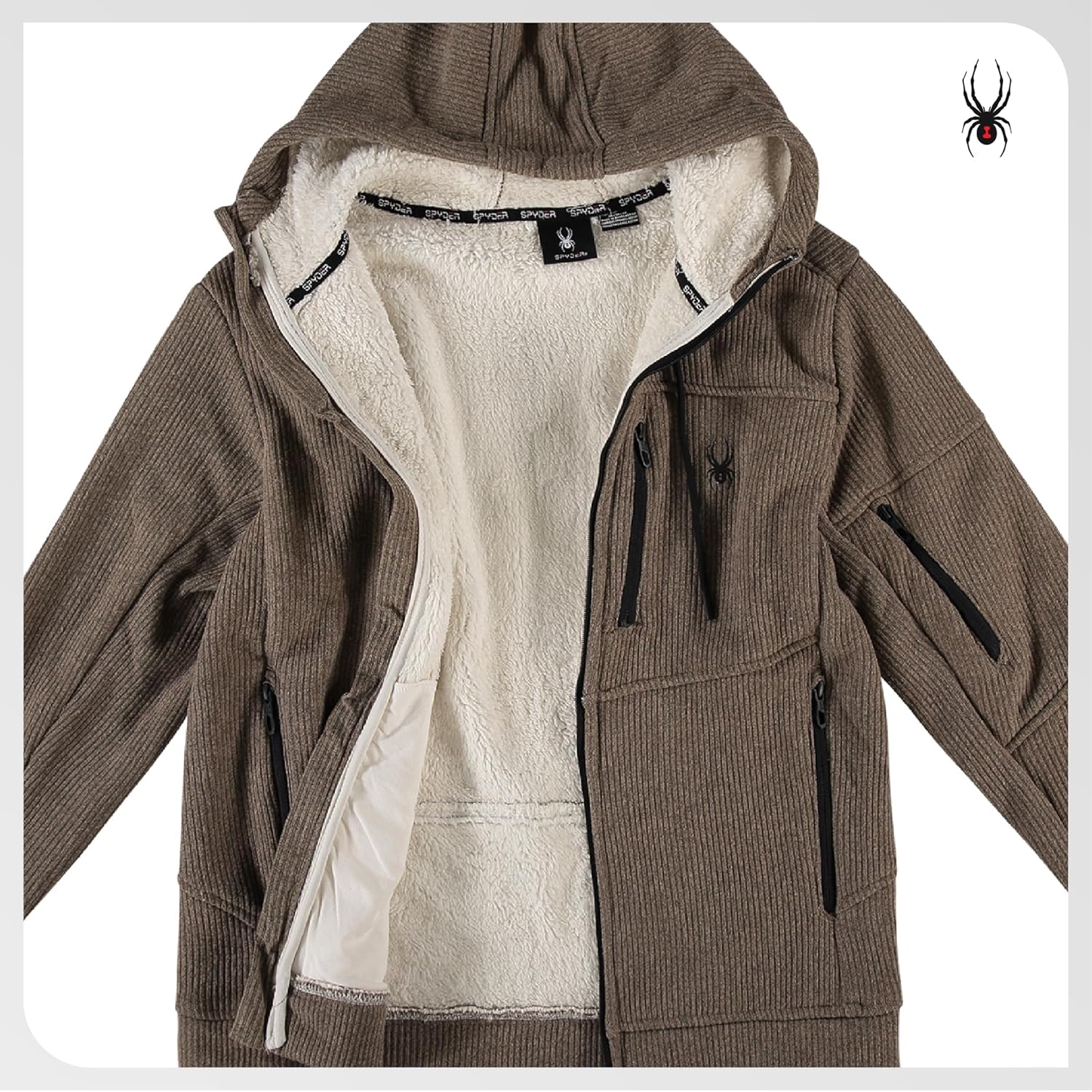 Spyder Mens Sherpa Fur Hoodie - Soft Stretch Waffle Knit Full Zip Up Hoodie Sweatshirt for Men with Cozy Sherpa Fleece Lining - Image 4