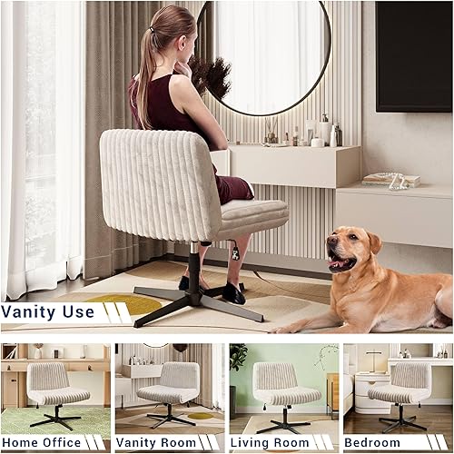 Miniatura 8 de Silla cruzada sin brazos, silla de escritorio de oficina extra ancha sin ruedas, asiento acolchado extra grande de 26 pulgadas para sentarse con