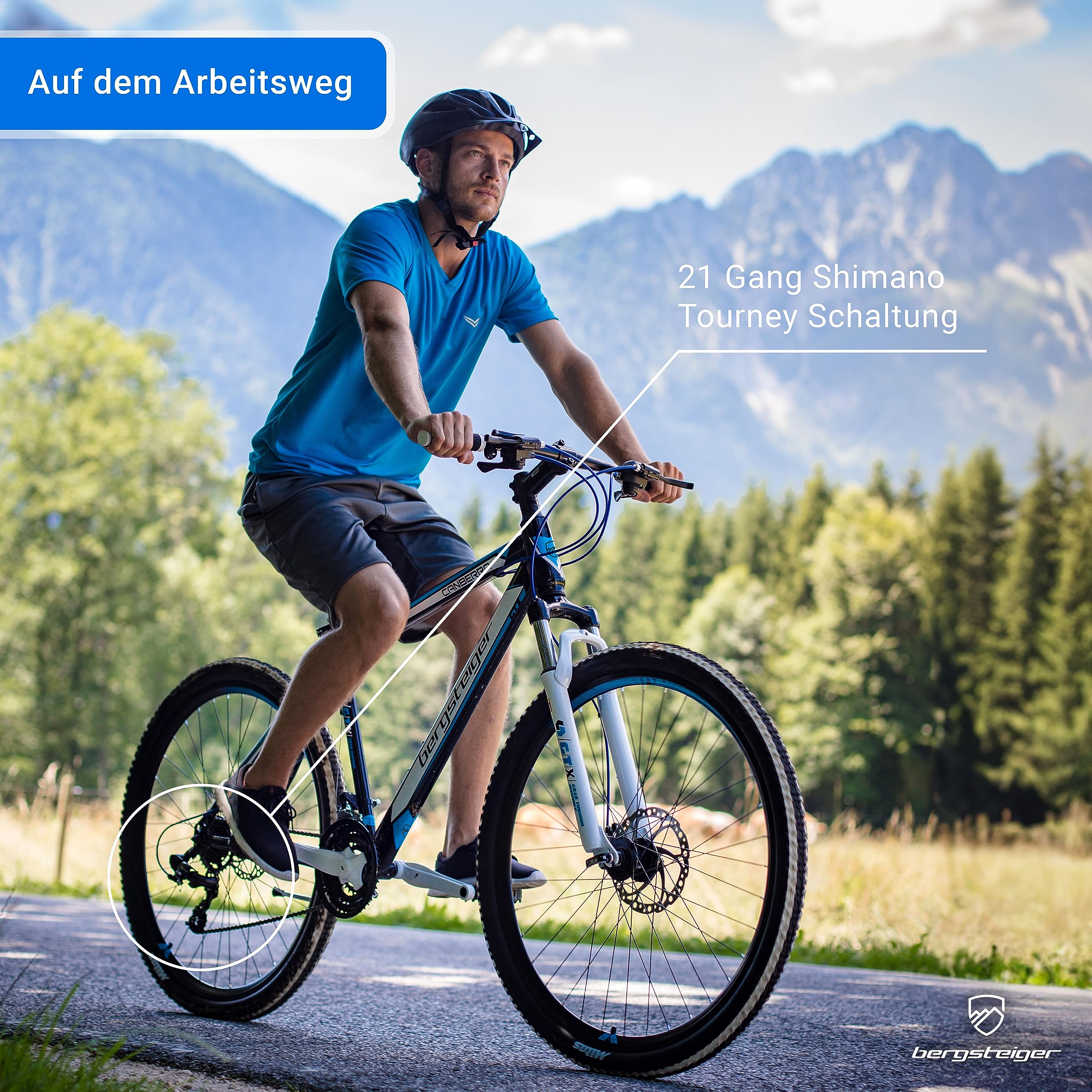 Bergsteiger Canberra 26/29 Zoll Mountainbike Hardtail Aluminium Rahmen | Ideal für Schulweg und Gelände ab 155 cm Größe. Mit 18-Gang-Schaltung, Beleuchtung und zu 90 Prozent vormontiert.