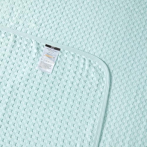 Miniatura 3 de Manta de algodón de punto gofre, suave, ligera, transpirable, agradable a la piel, para sofá durante todas las estaciones (90 x 90 pulgadas, verde)