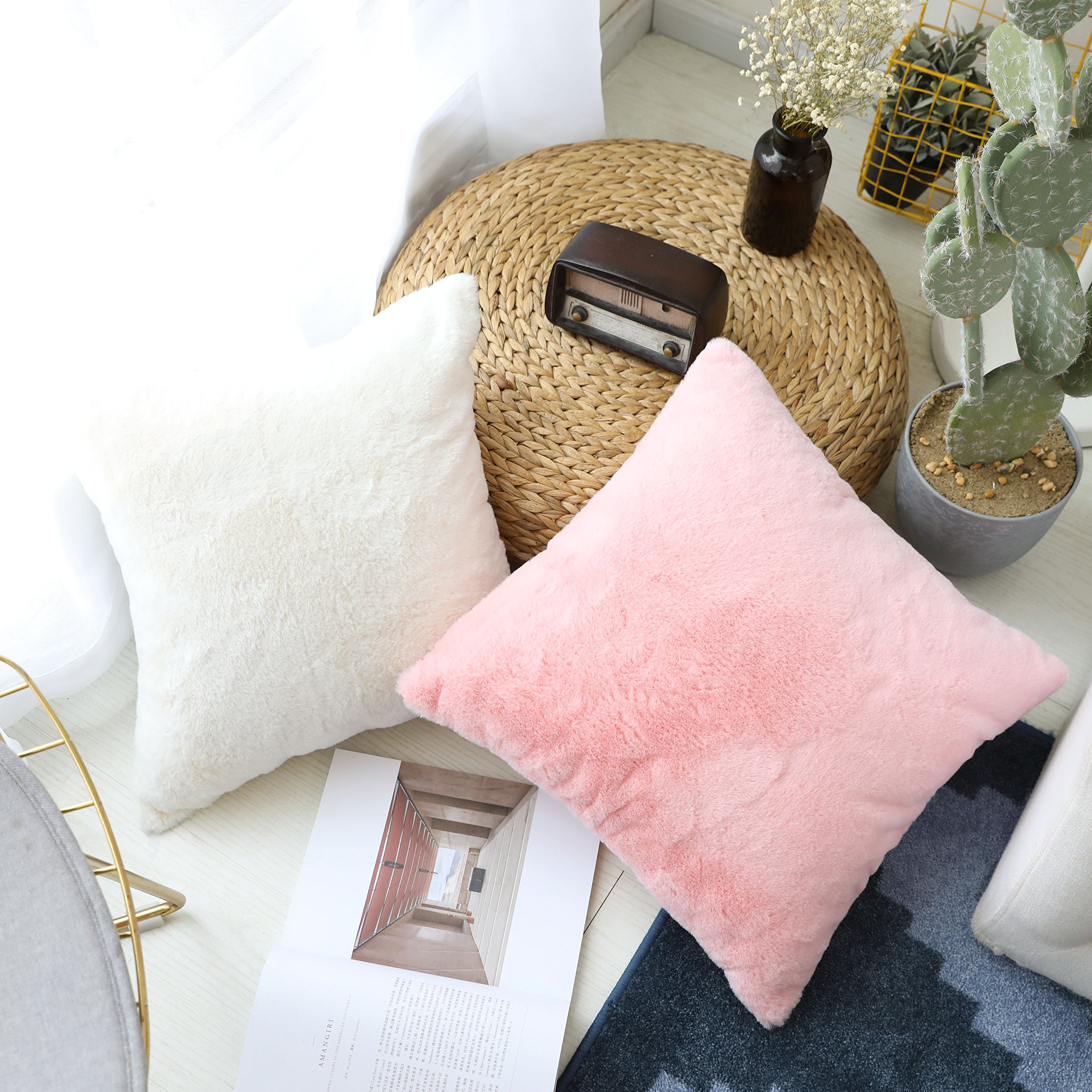 Home Brilliant Set of 2 65x65 Cushion Covers Easter Decor Cute Large Fluffy Faux Fur Cushion Covers 65 x 65 cm, Pink - Image 4