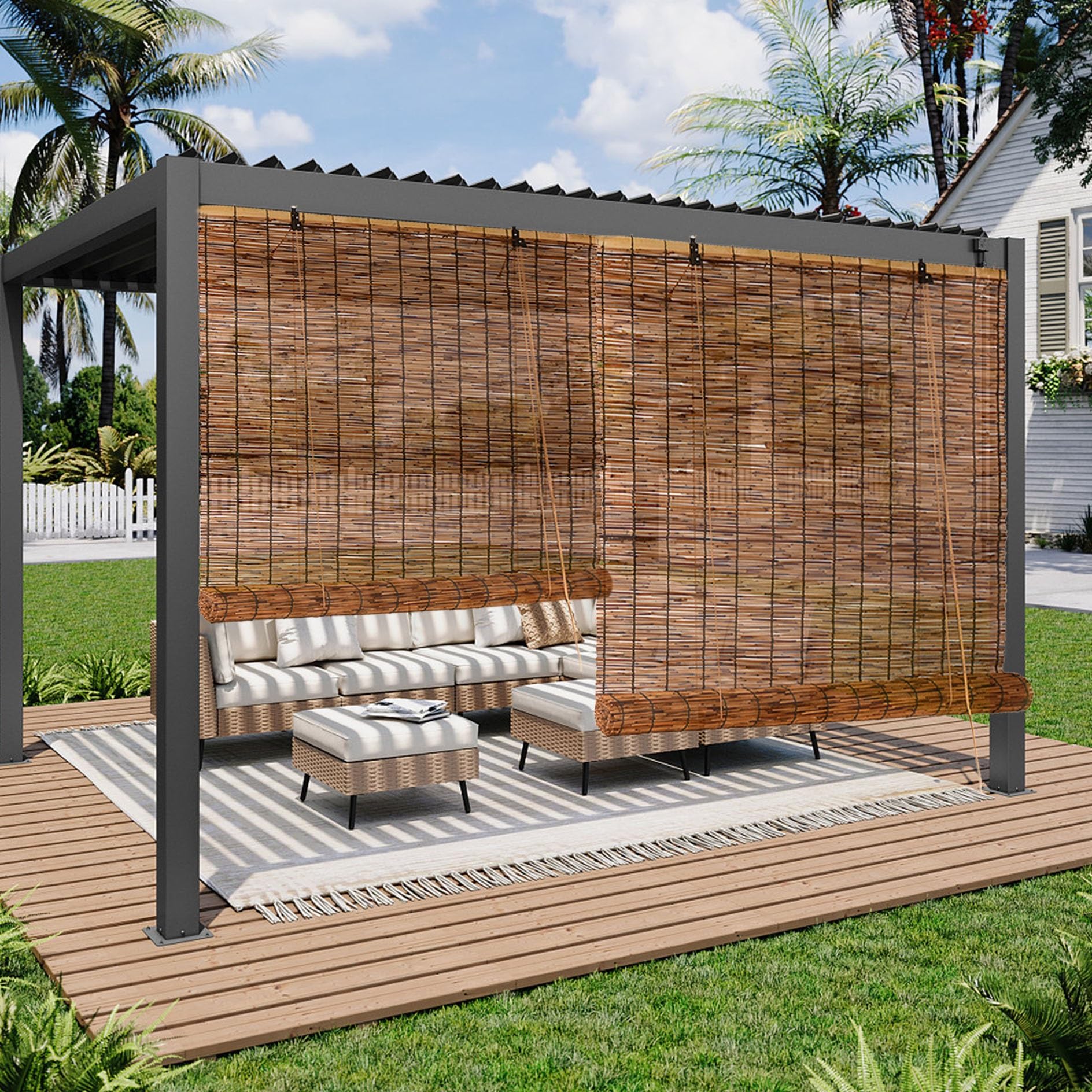Bamboo Roller Blinds for Windows,Brown Window Shutters,Home Reed Curtain,Hand-Woven Roman Blind,Patio Outdoor Sun Shade,Privacy Translucent Roll up Drape Curtain for Garden Patio Gallery Balcony (Col
