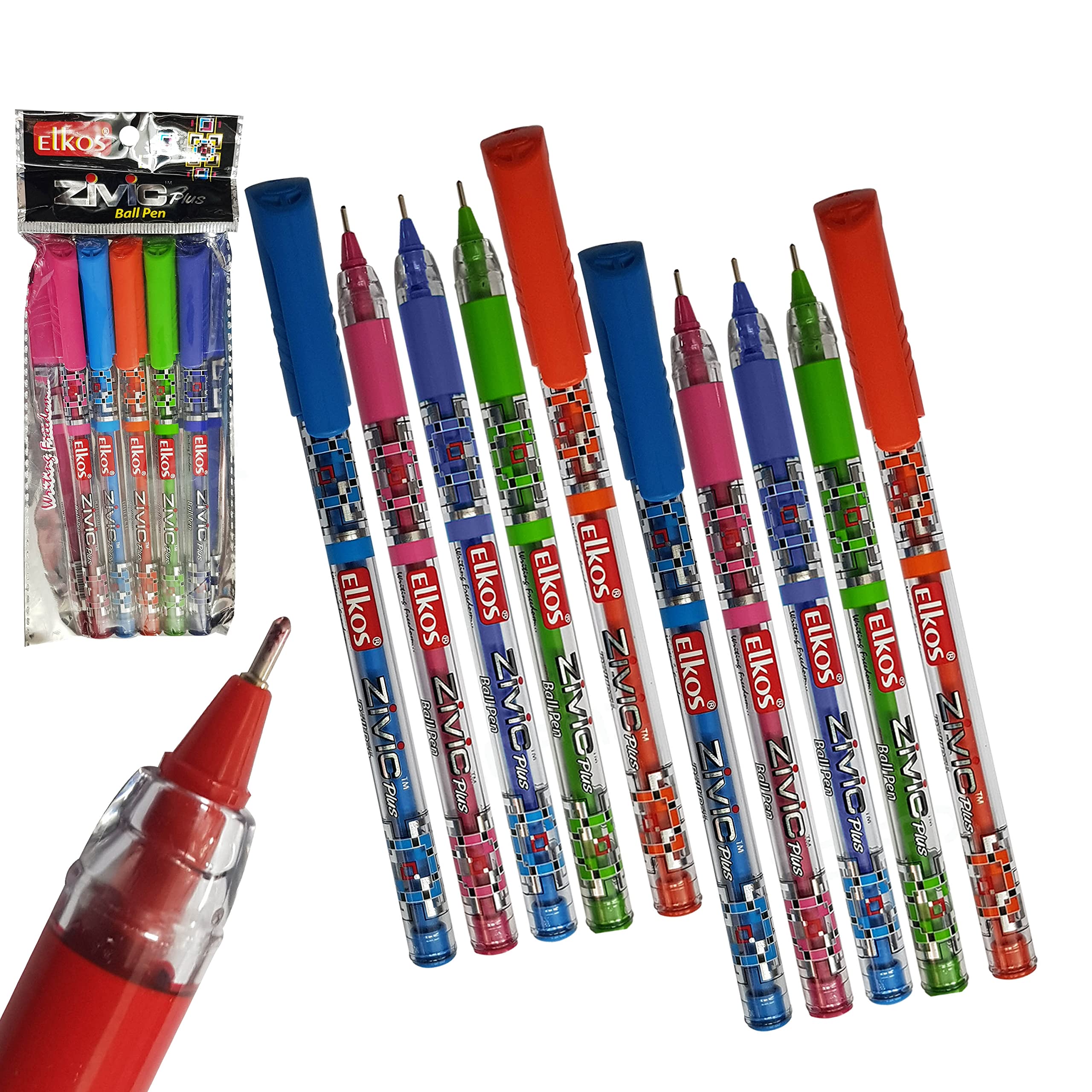 BLUE Ballpoint Pens, 0.7mm Fine Point, Pack of 10, Zivic Plus Ball Pens, Smooth Writing, Perfect School Office Home Pens, ZOFAX Black Ball Pen