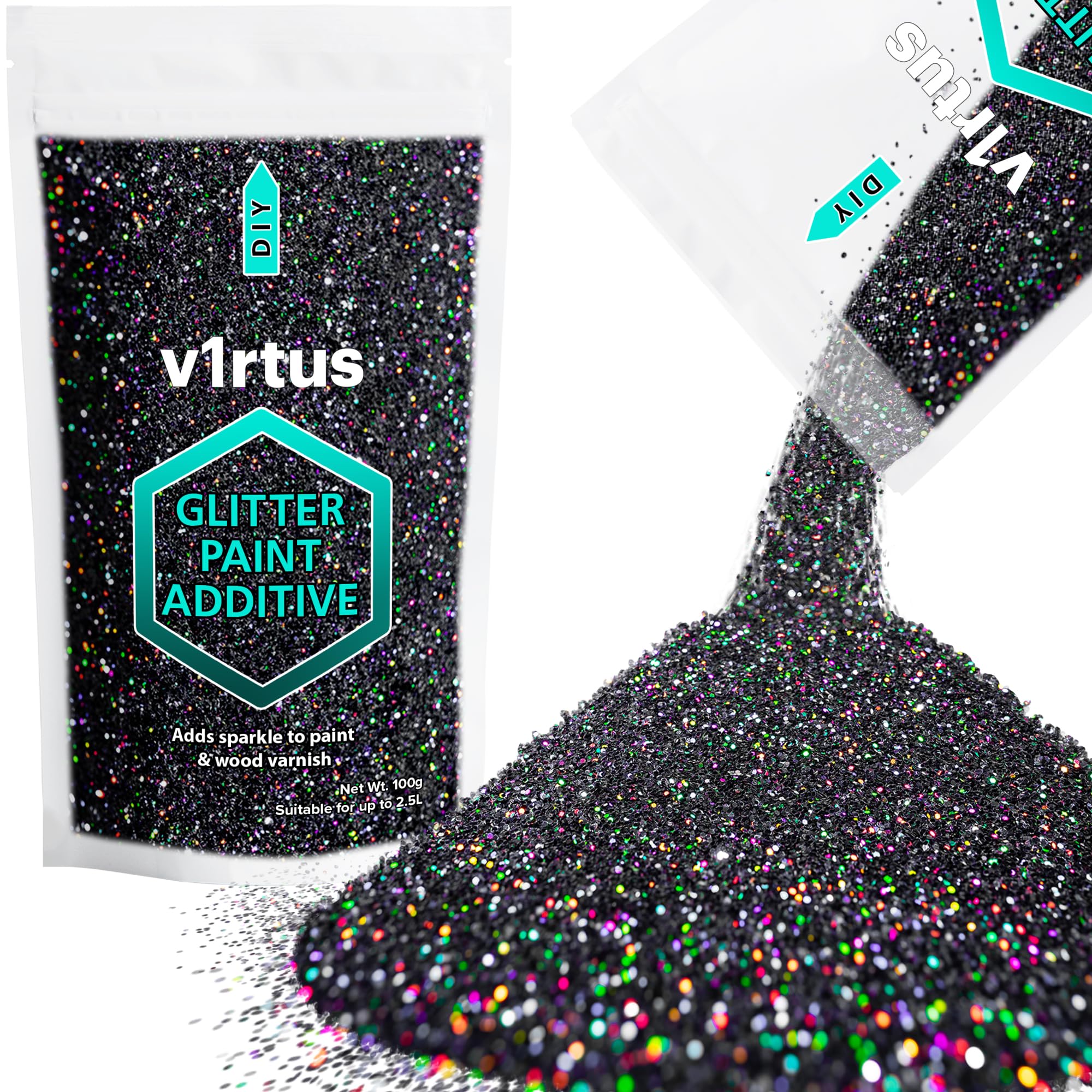 Holographic Black Glitter Paint Additive 100g (3.5oz) | Sparkle Glitter Paint for Walls Interior Exterior, v1rtus