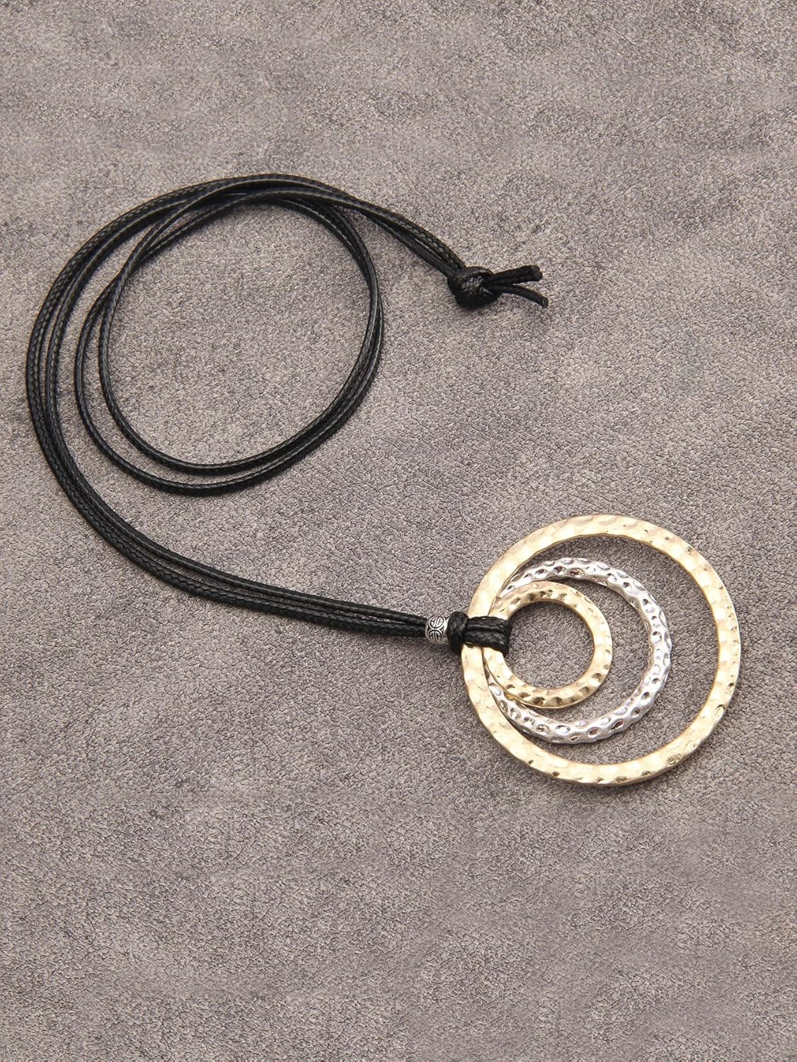 GelConnie Boho Necklaces for Women Vintage Silver Circles Long Pendant Necklace Cowgirl Sweater Necklace Adjustable Leather Choker Necklace for Women - Image 4