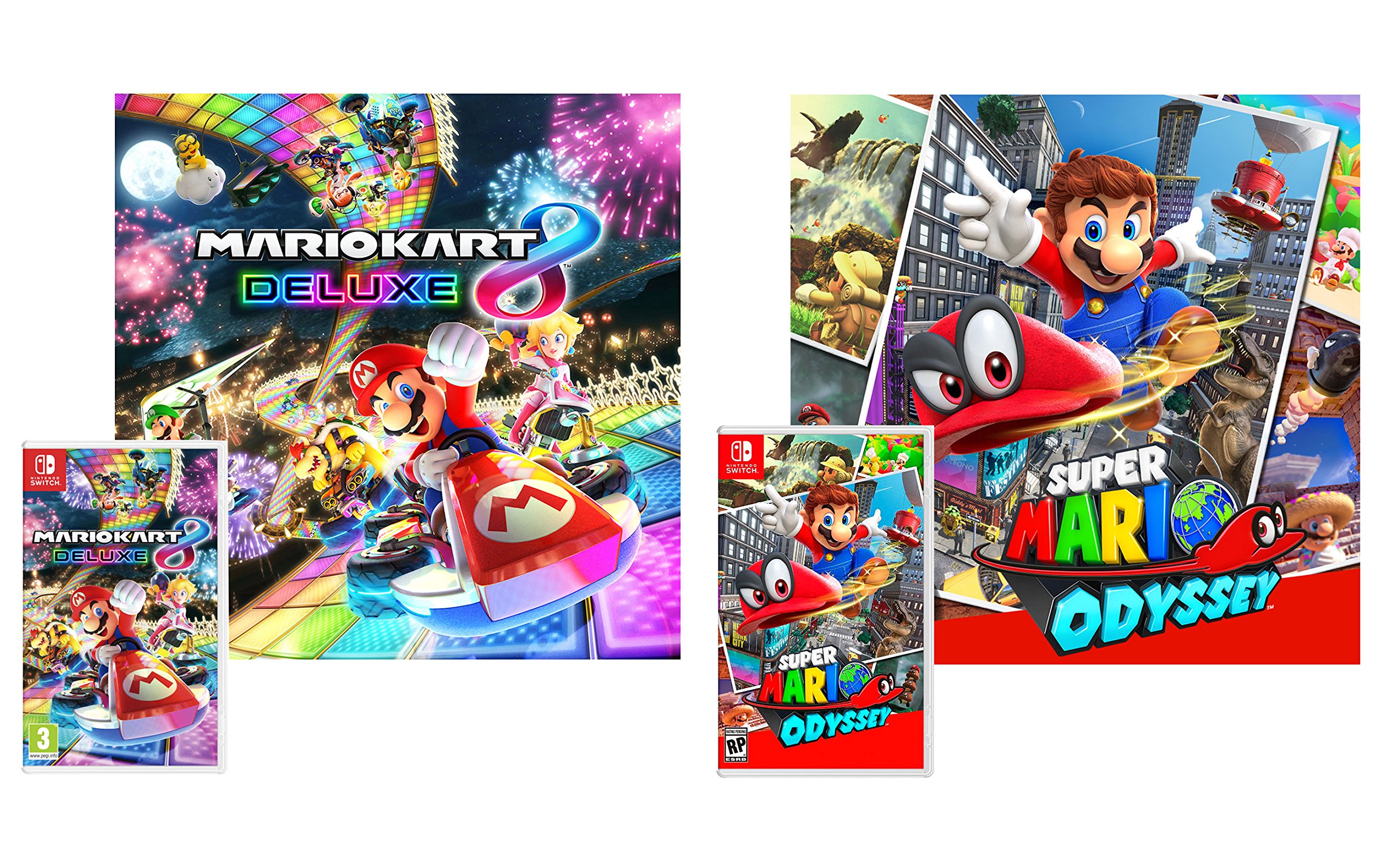 Nintendo Switch 32GB Neon-Rot/Neon-Blau Pack Mario Kart 8 Deluxe + Super Mario Odyssey