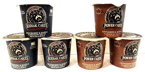 Kodiak Cakes Unleashed, Flapjack on the Go' COMBO PACK: 3 tazas de arándano y arce, 3 tazas de canela y arce + extra de jarabe de arce de 3 oz, 6