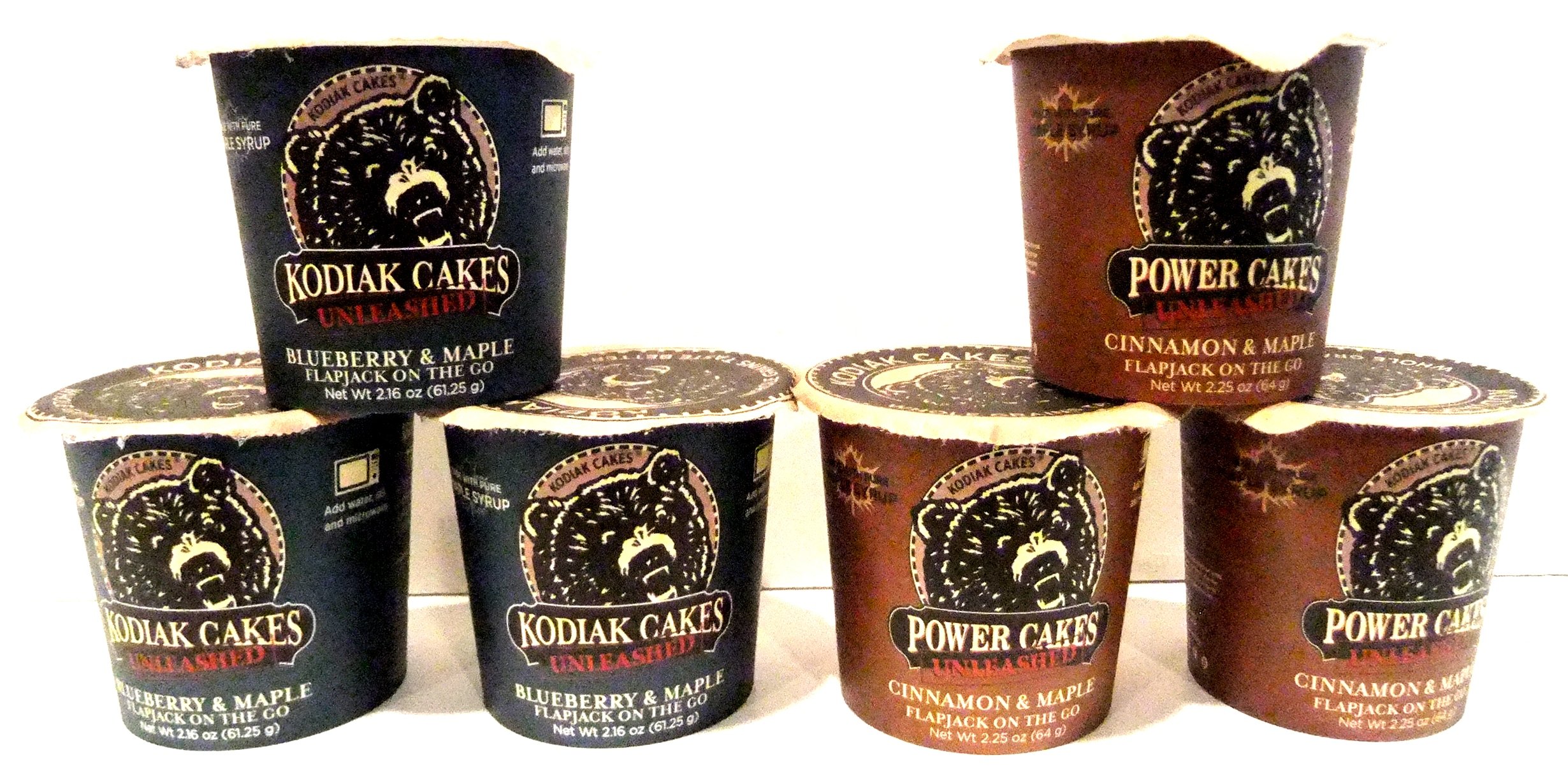 Kodiak Cakes Unleashed, 'Flapjack on the Go' COMBO PACK: 3 Cups of BLUEBERRY & MAPLE, 3 Cups of CINN