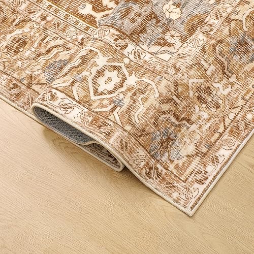 Miniatura 6 de WondRg Alfombra de área de 2 x 3, lavable, antideslizante, suave, para interiores, con medallón, alfombra de piso envejecida para cocina, entrada,