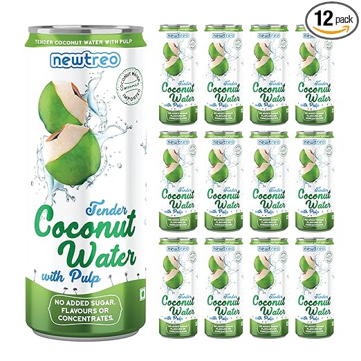 Newtreo Tender Coconut Water with Pulp | 100% Coconut Water | No Added Sugar or Flavours | Not from Concentrate | Imported from Vietnam | 12 x 250ml cans