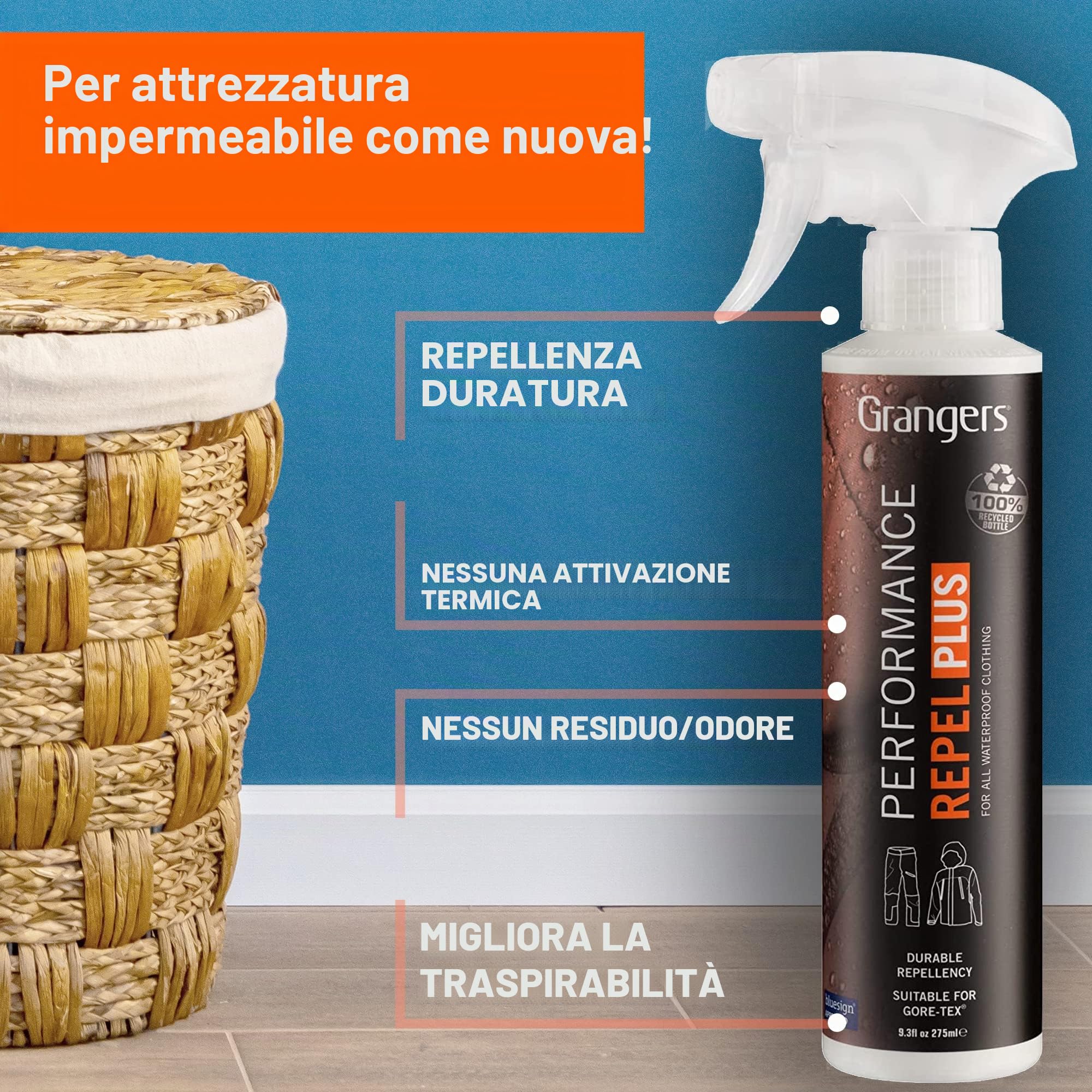 Grangers Performance Repel Plus | 500 ml | Potente impermeabilizzante spray per abbigliamento outdoor