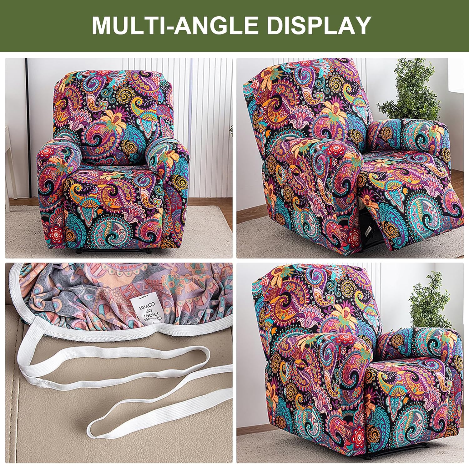 HAOYONG Recliner Chair Covers Stretch Recliner Slipcovers Washable Lazyboy Recliner Cover 4 Pieces Covers Sofa Slipcovers with Storage Pockets Furniture Protector for Living Room