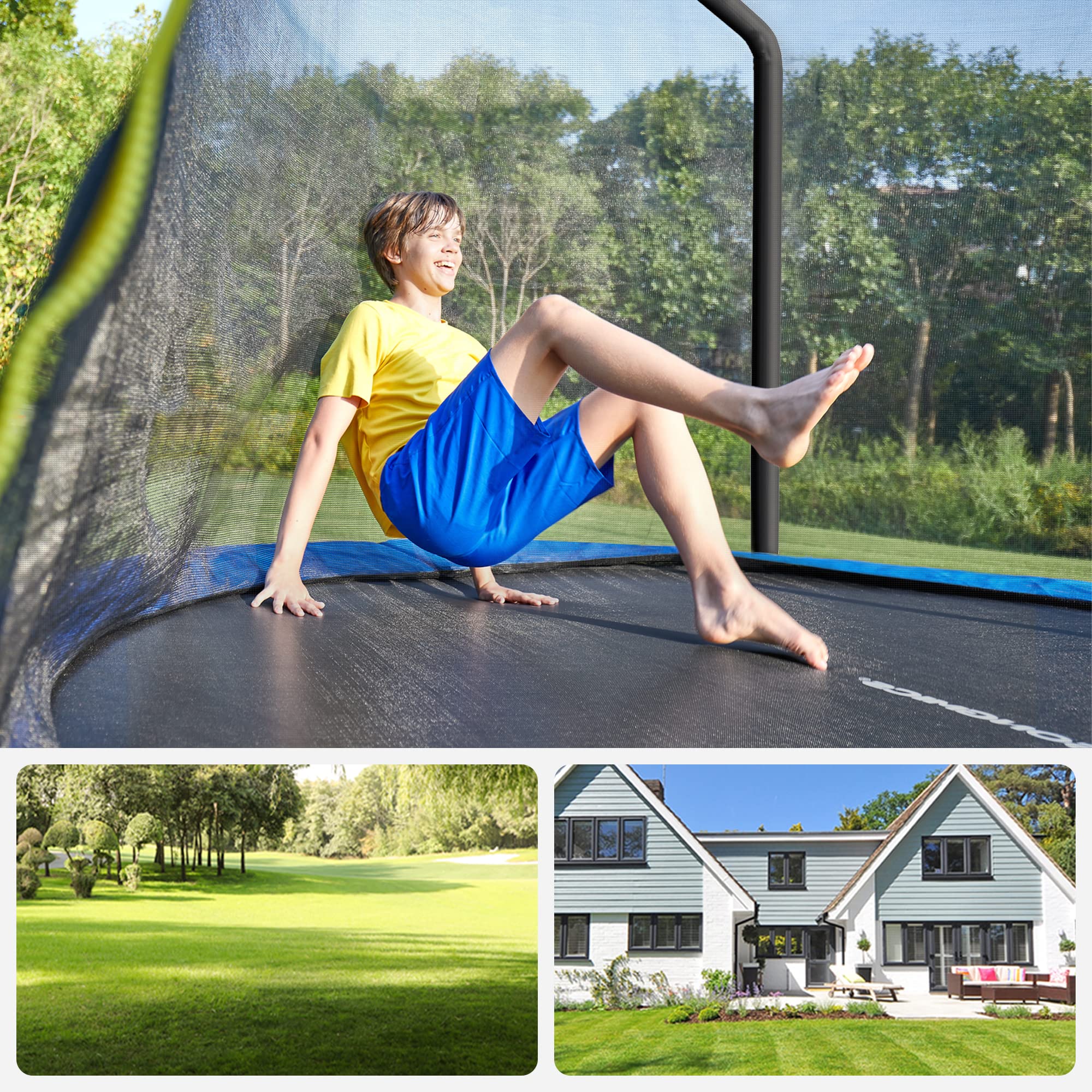 SONGMICS Cama Elástica, Redonda Cama Elástica de Jardín con Red de Seguridad Interior, Escalera, Postes Acolchados, para Niños y Adultos