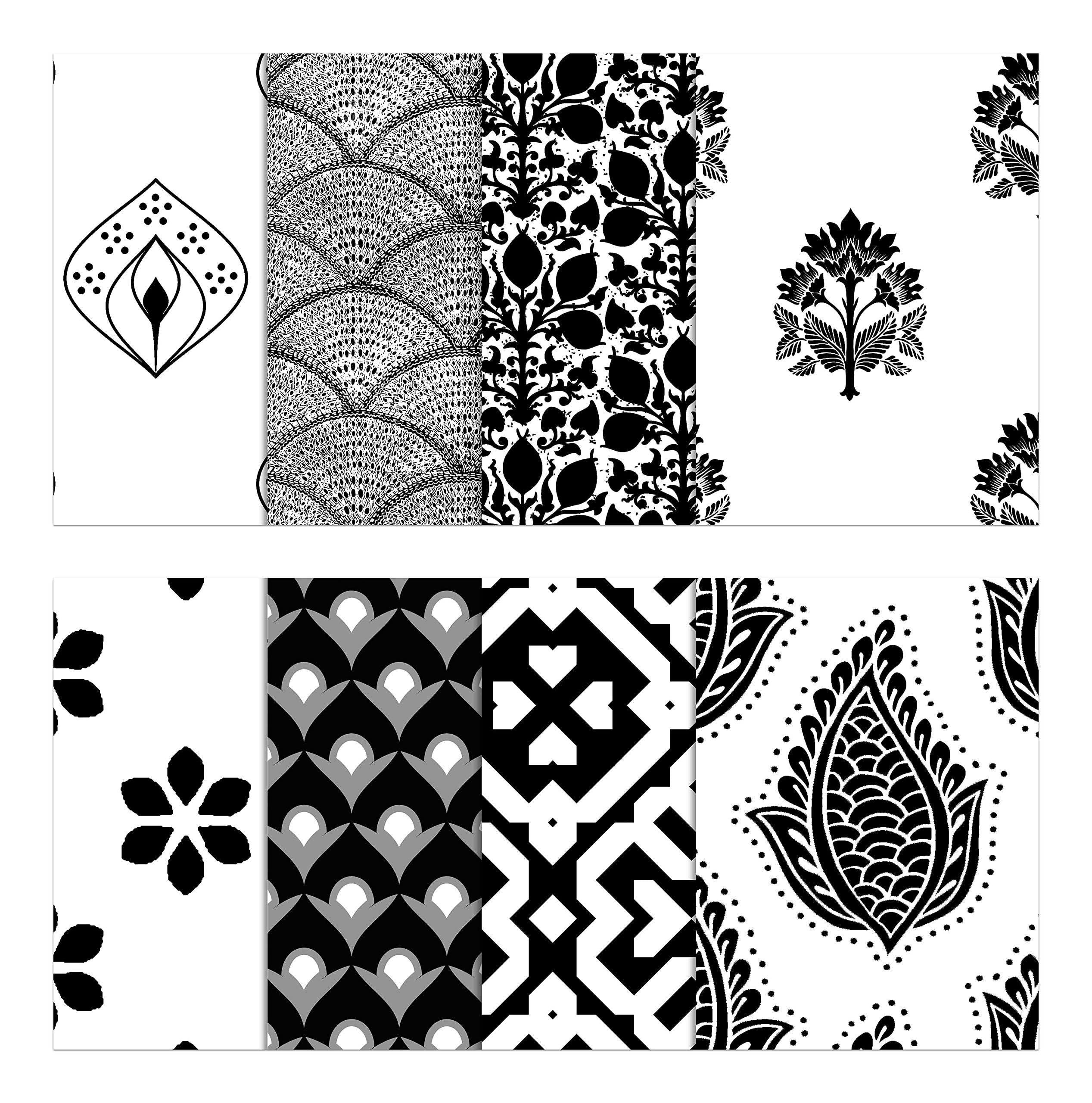 Soimoi 8 Pc Bundle De Puntos De Fate- Bloque Asio¡tico Imprimir 18"X 22" Patchwork De Brije- Tela 100% Algodon Precortado (Blanca Negro)