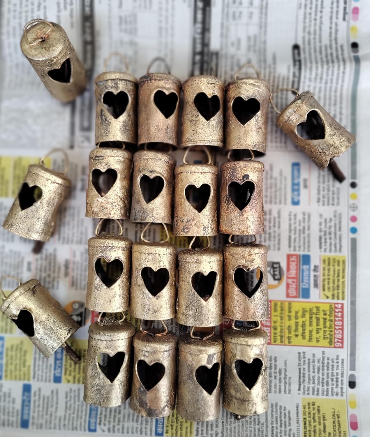 Mango Gifts Handmade Metal Heart Love Bells 2.5" H (Set of 50 Pieces) Valentine Day Decoration