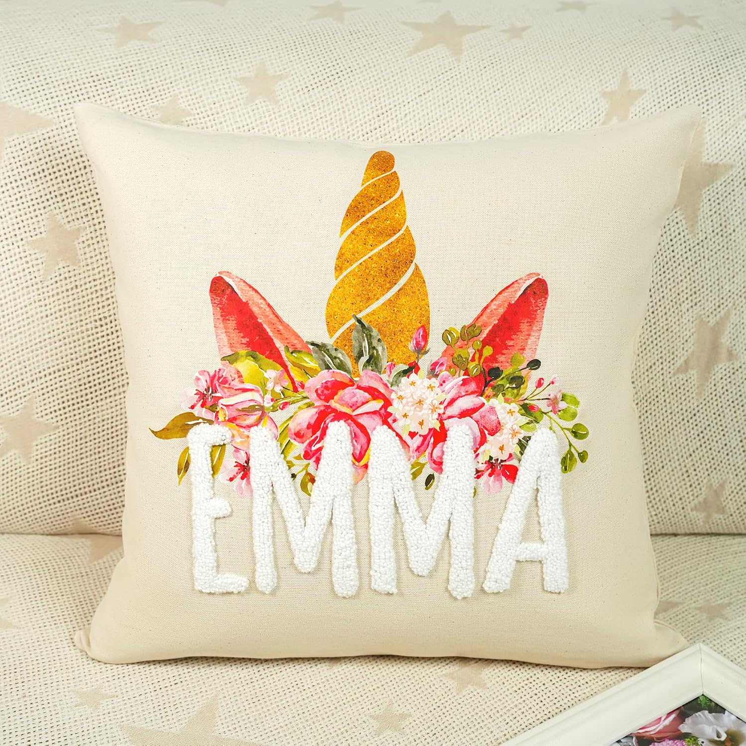Personalize Monogram Punch Needle Pillow, Needlepoint Pillow, Nursery Decor, Baby Name Pillow, Custom Cushion Decor