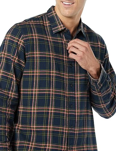 Miniatura 80 de Yaxa Essentials Camisas de franela de manga larga para hombre, corte ajustado, a cuadros con botones