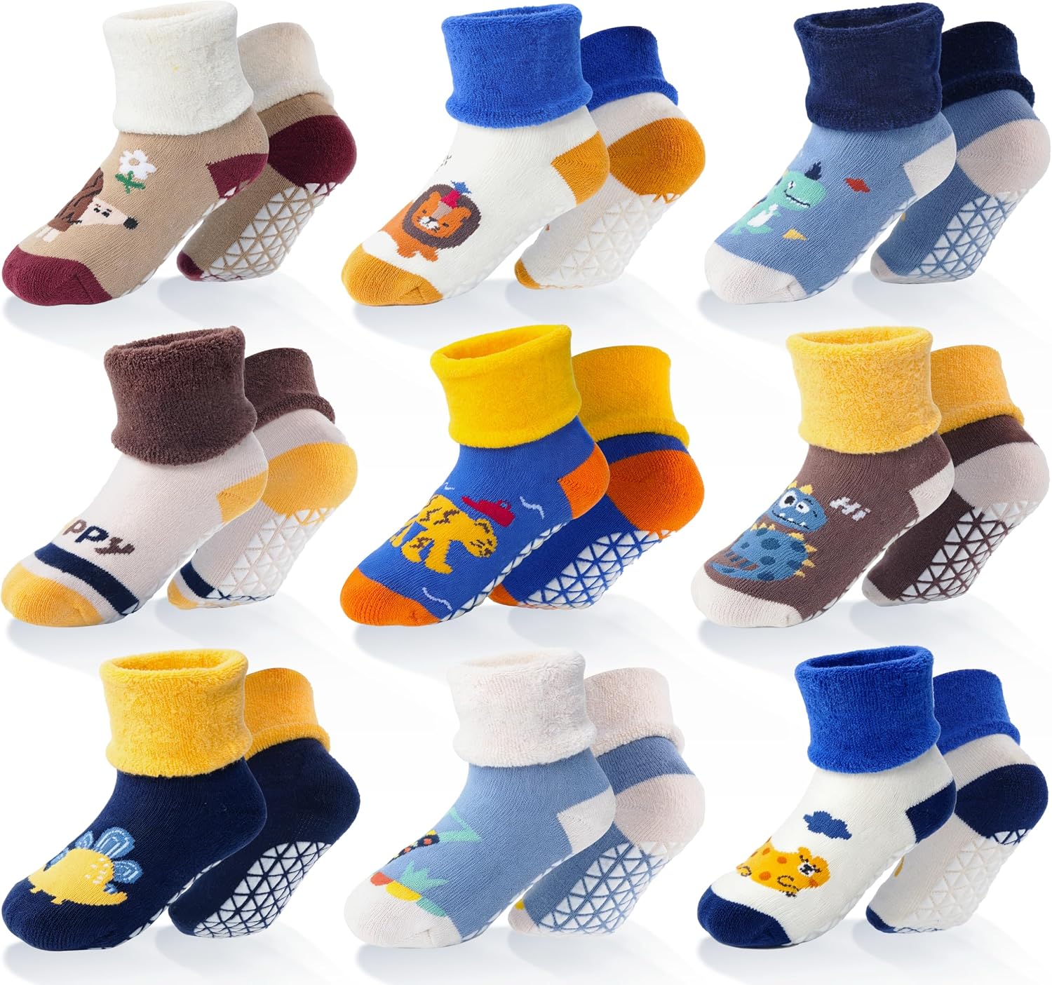 ANTSANG Baby Toddler Socks With Grippers Girls Boys Thick Cotton Ankle Crew Non-Slip Socks