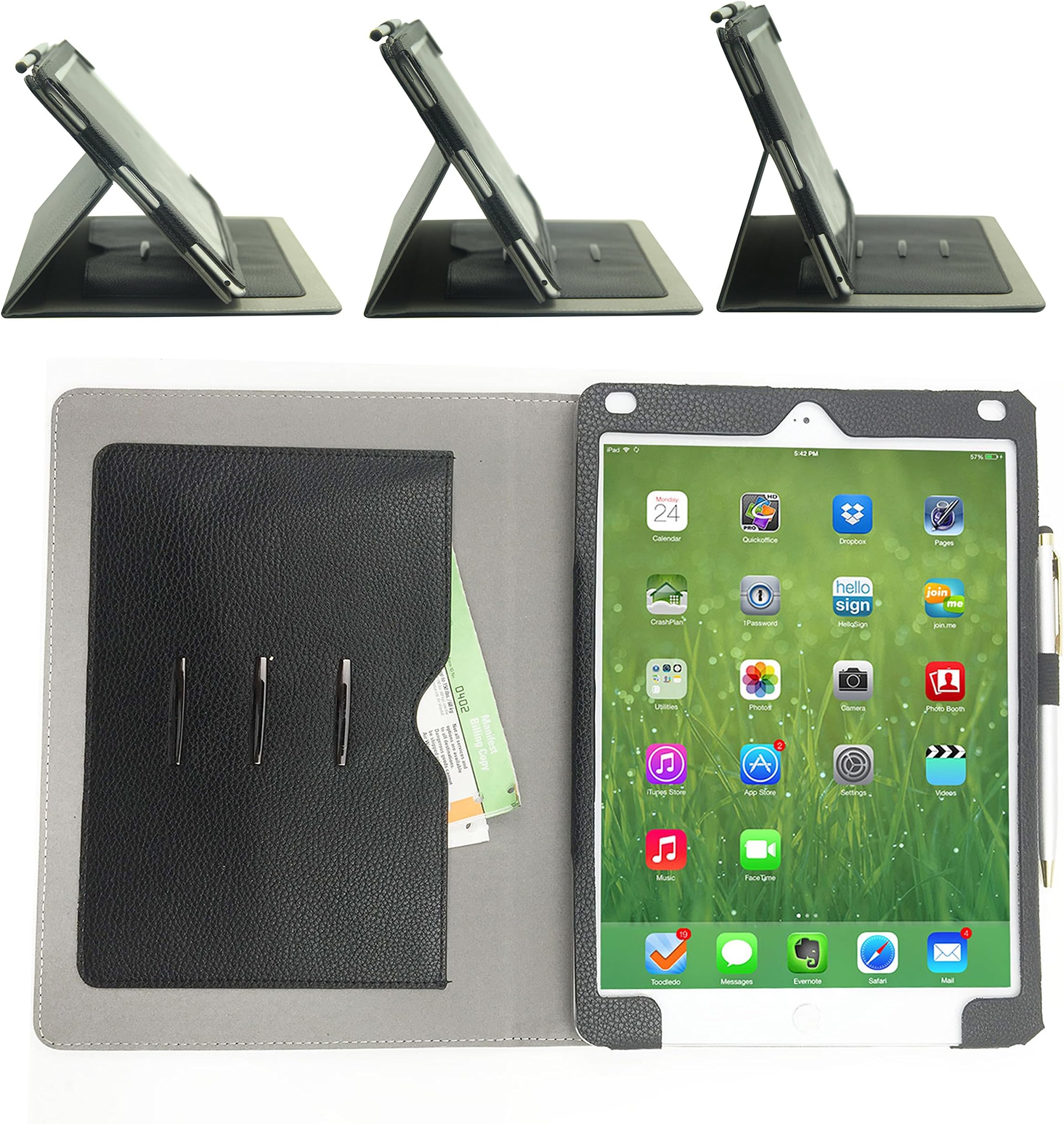 New iPad 9.7 inch 2018/2017 Case Stand Folio Case Cover with Multiple Viewing Angles, Also Fit iPad Air 2 / iPad Air, Doucument Card Pocket, Stylus Pen Free, Auto Sleep/Wake (Black)