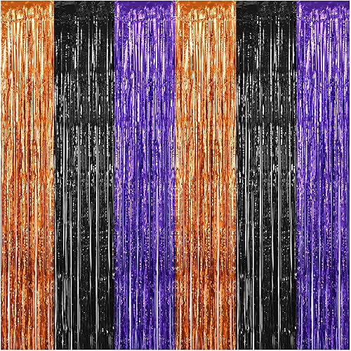 Miniatura 8 de Paquete de 4 cortinas de flecos de papel de aluminio dorado de 3.2 x 8.2 pies, cortinas de flecos metálicos de oropel de aluminio, telón de fondo