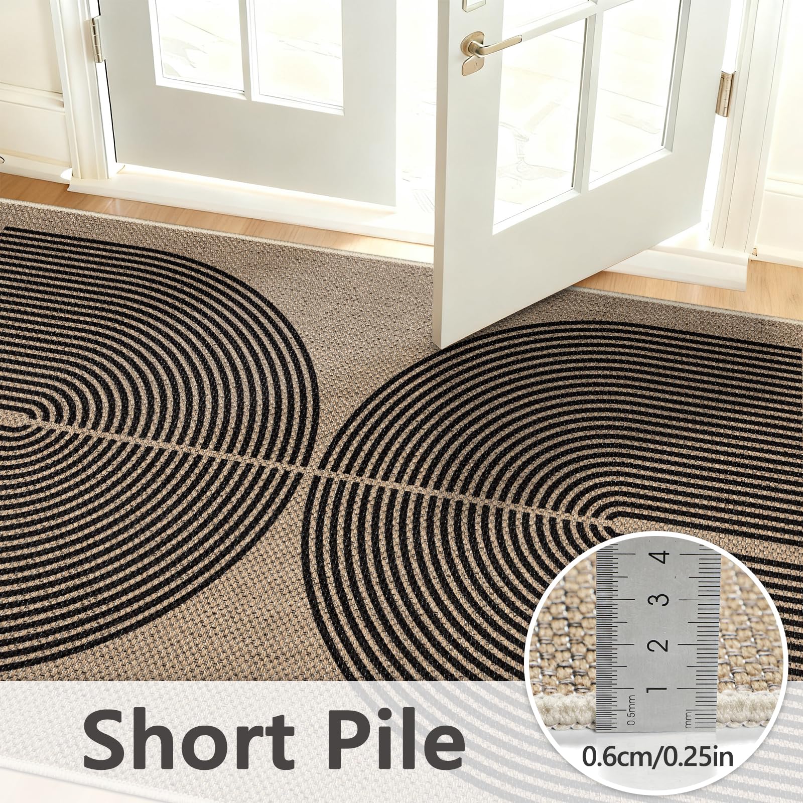 Capslpad Jute, uitzicht, keukentapijt, woonkamer, 120 x 180 cm, keukentapijt, natuurlijk, wasbaar, zwart, antislip, voor slaapkamer, balkon, ingang, eetkamer, kantoor, decoratie